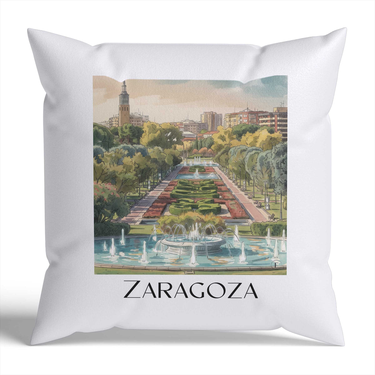 Zaragoza Kissenhülle - Zierkissen Bezug - Spanien - Spanien Kissen bzw. Kissenbezug im Aquarell Stil - favplace
