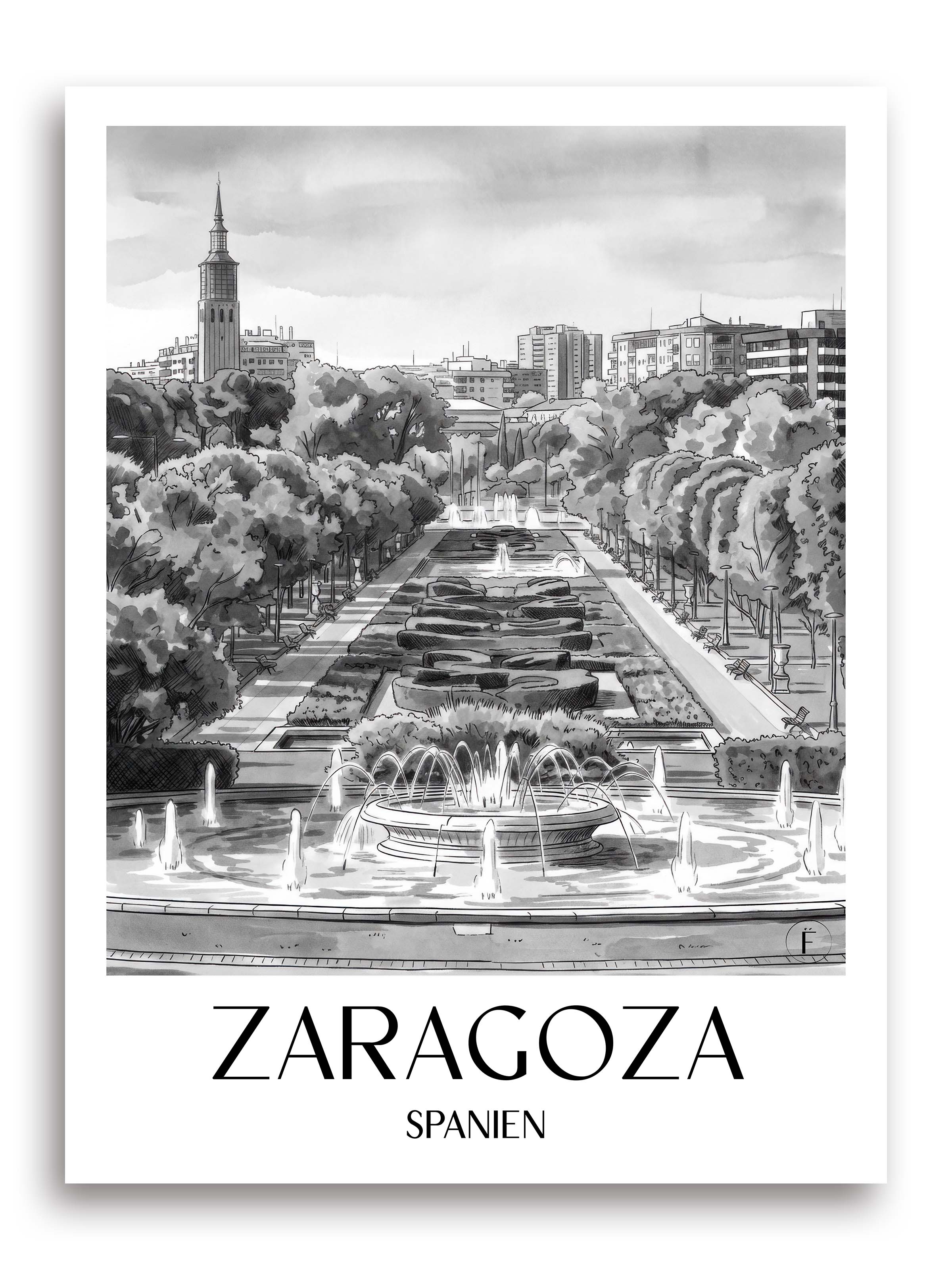zaragoza-spanien-spanien-poster-aquarell-schwarz-weiss