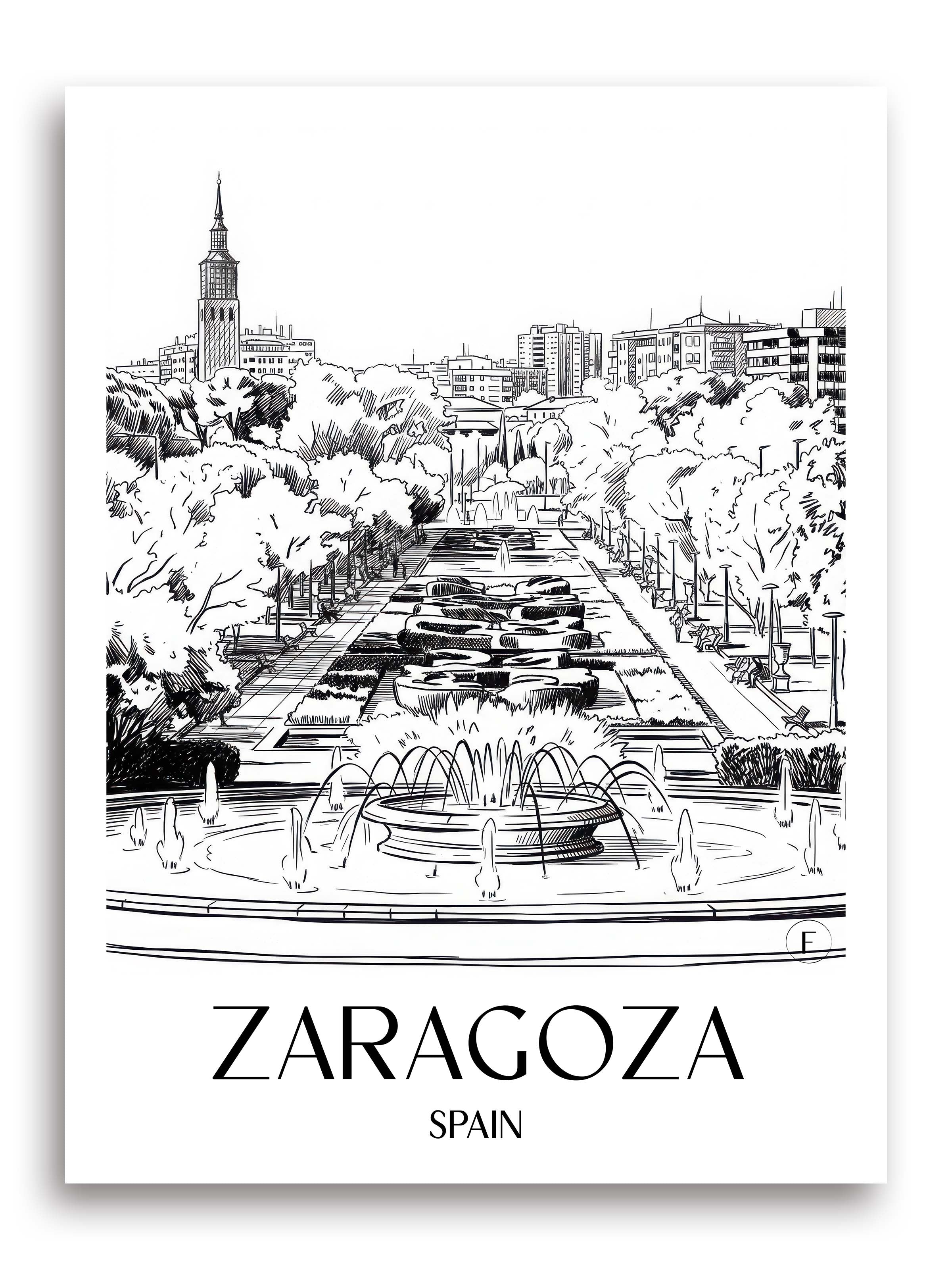 Zaragoza Poster - Spanien - Spanien Kunstdruck - Skizze von A4 bis A1 - favplace
