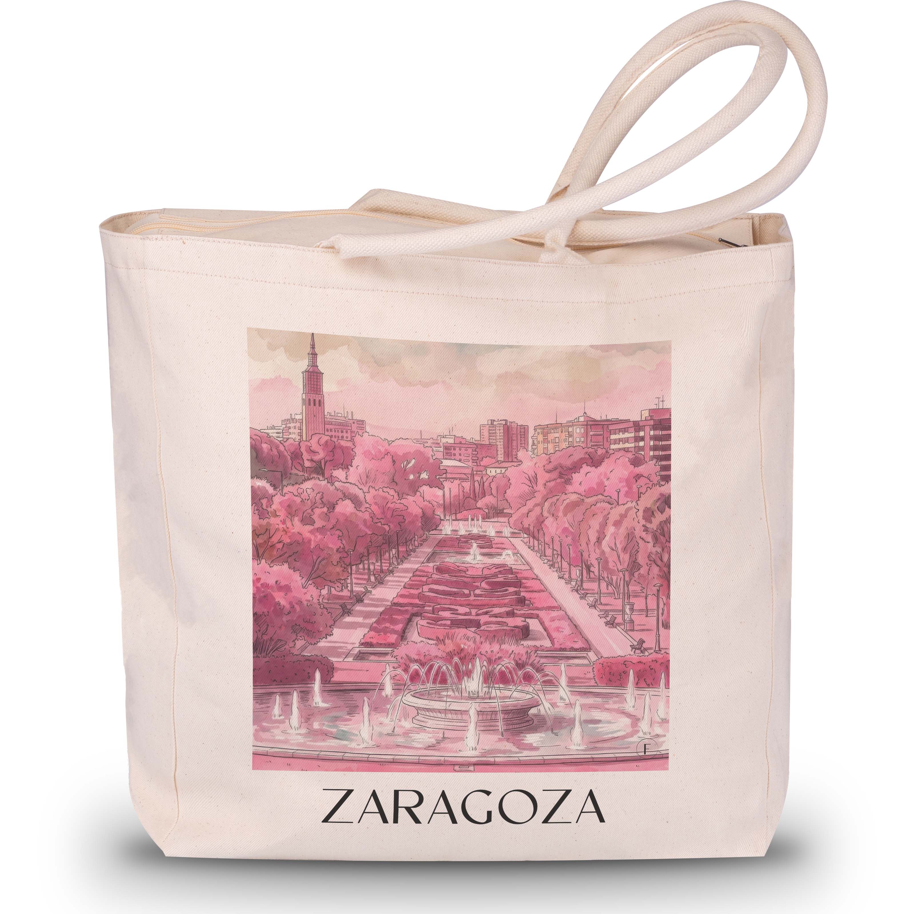 Zaragoza Shopping Tasche - Spanien - Spanien Tote Bag - Einkaufstasche im Aquarell Pink Stil - favplace