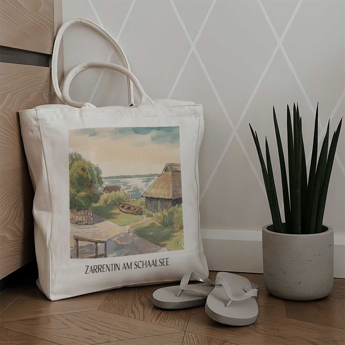 zarrentin-am-schaalsee-mecklenburg-vorpommern-deutschland-einkaufstasche-aquarell