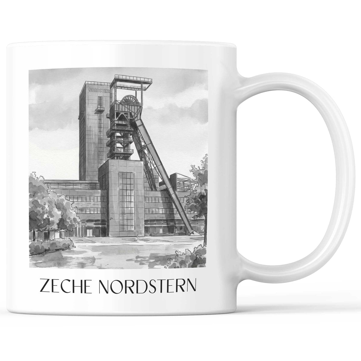 zeche-nordstern-gelsenkirchen-deutschland-kaffeebecher-aquarell-schwarz-weiss