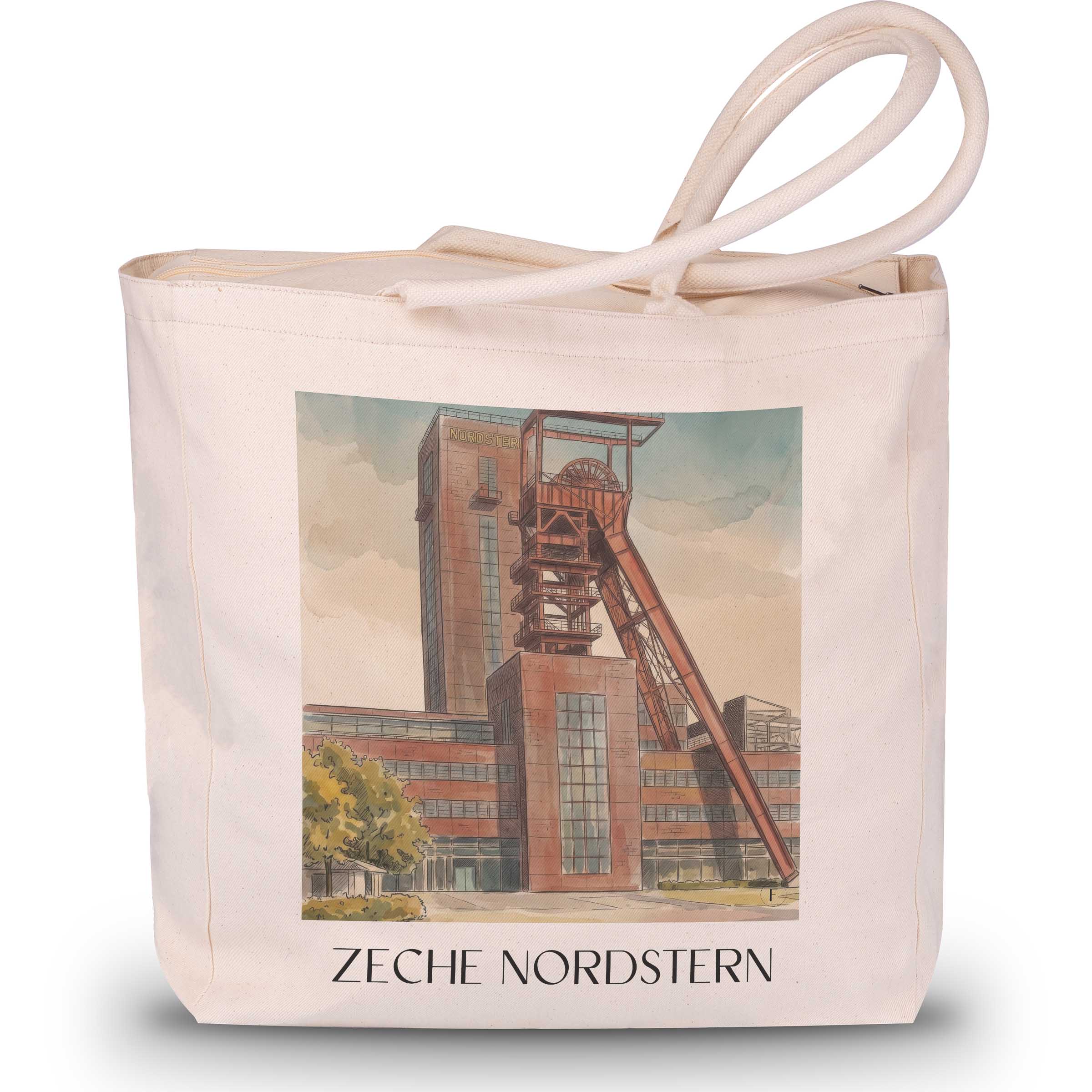 zeche-nordstern-gelsenkirchen-deutschland-einkaufstasche-aquarell