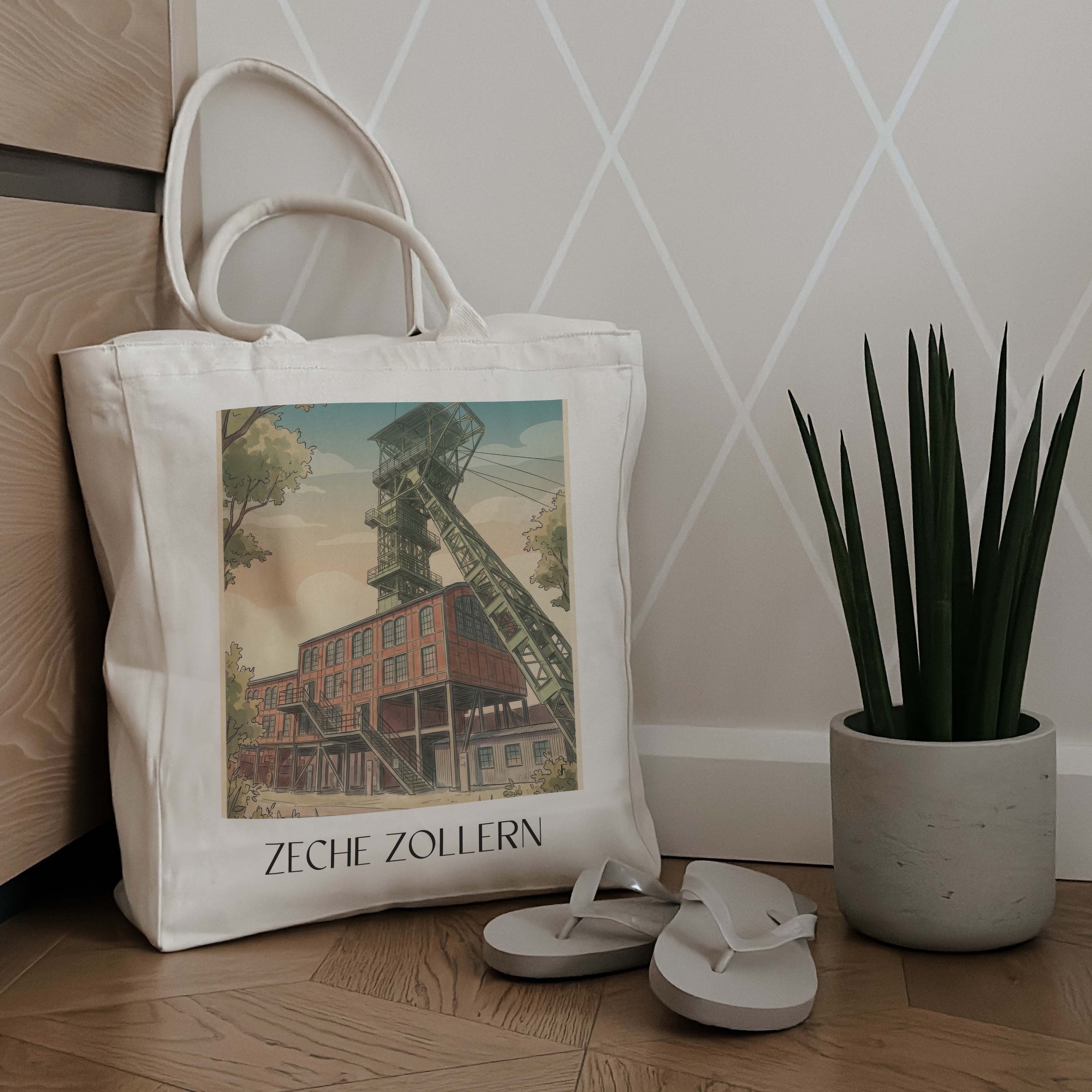 zeche-zollern-dortmund-deutschland-einkaufstasche-aquarell