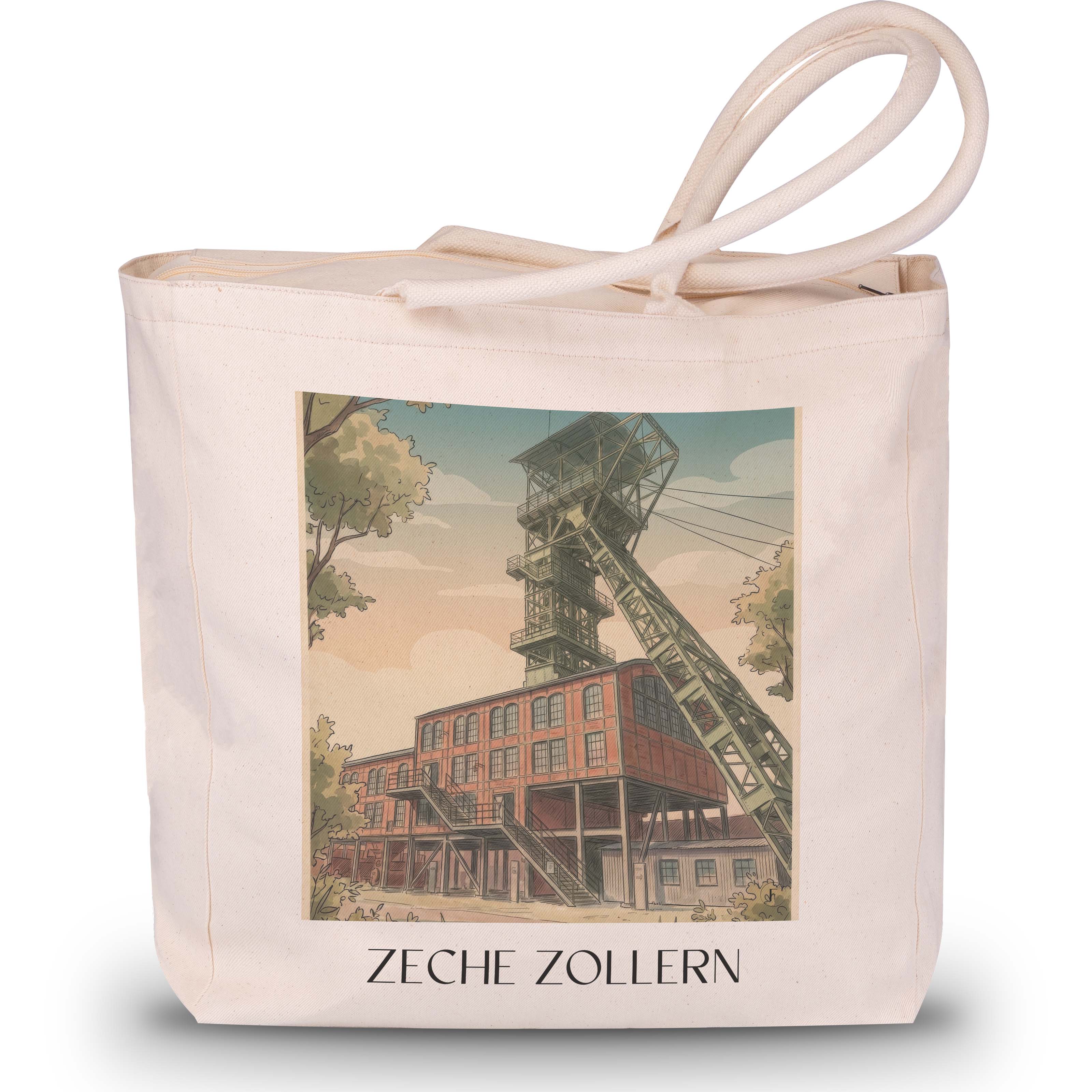 Zeche Zollern Shopping Tasche - Dortmund - Deutschland Tote Bag - Einkaufstasche im Aquarell Stil - favplace