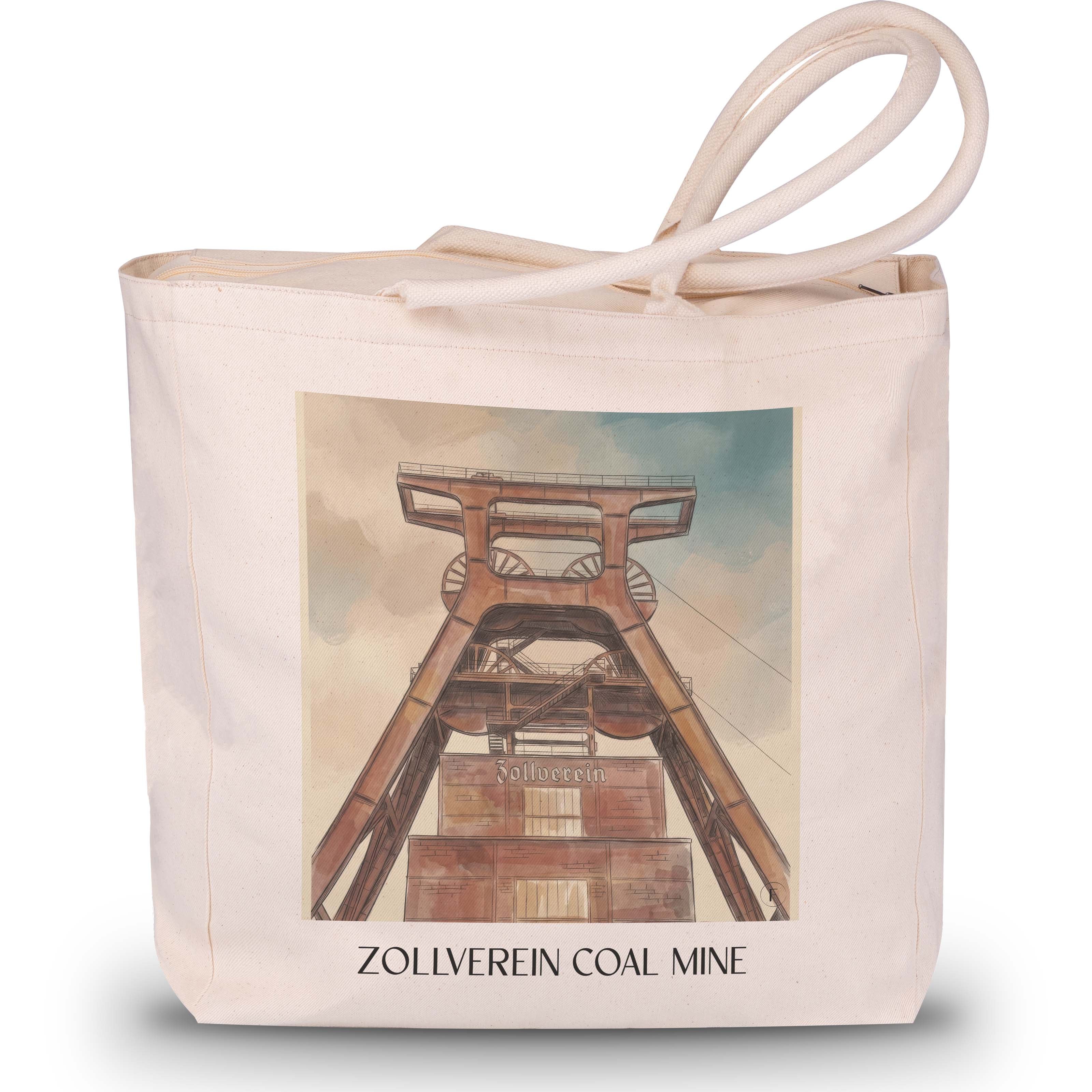 Zeche Zollverein Shopping Tasche - Essen - Deutschland Tote Bag - Einkaufstasche im Aquarell Stil - favplace