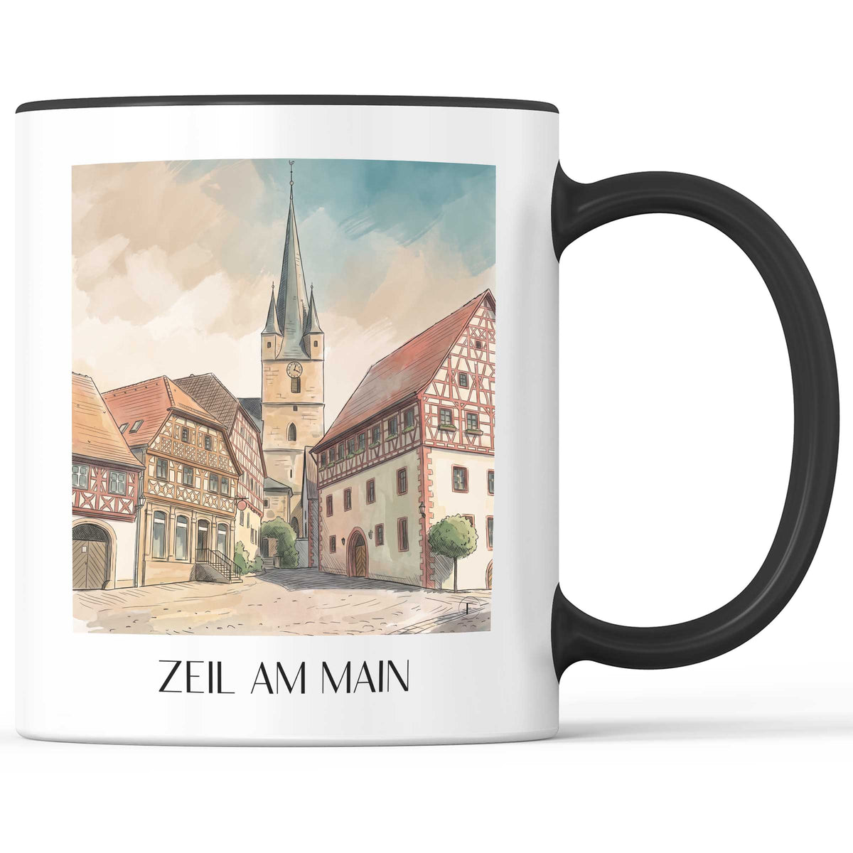 zeil-am-main-mainfranken-deutschland-kaffeebecher-aquarell