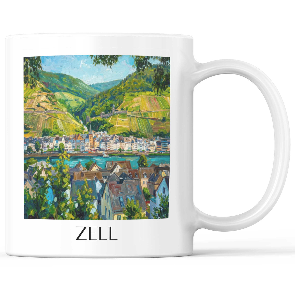 Zell Kaffeebecher - Mosel - Deutschland Becher - Kaffeetasse im Ölgemälde Stil - favplace