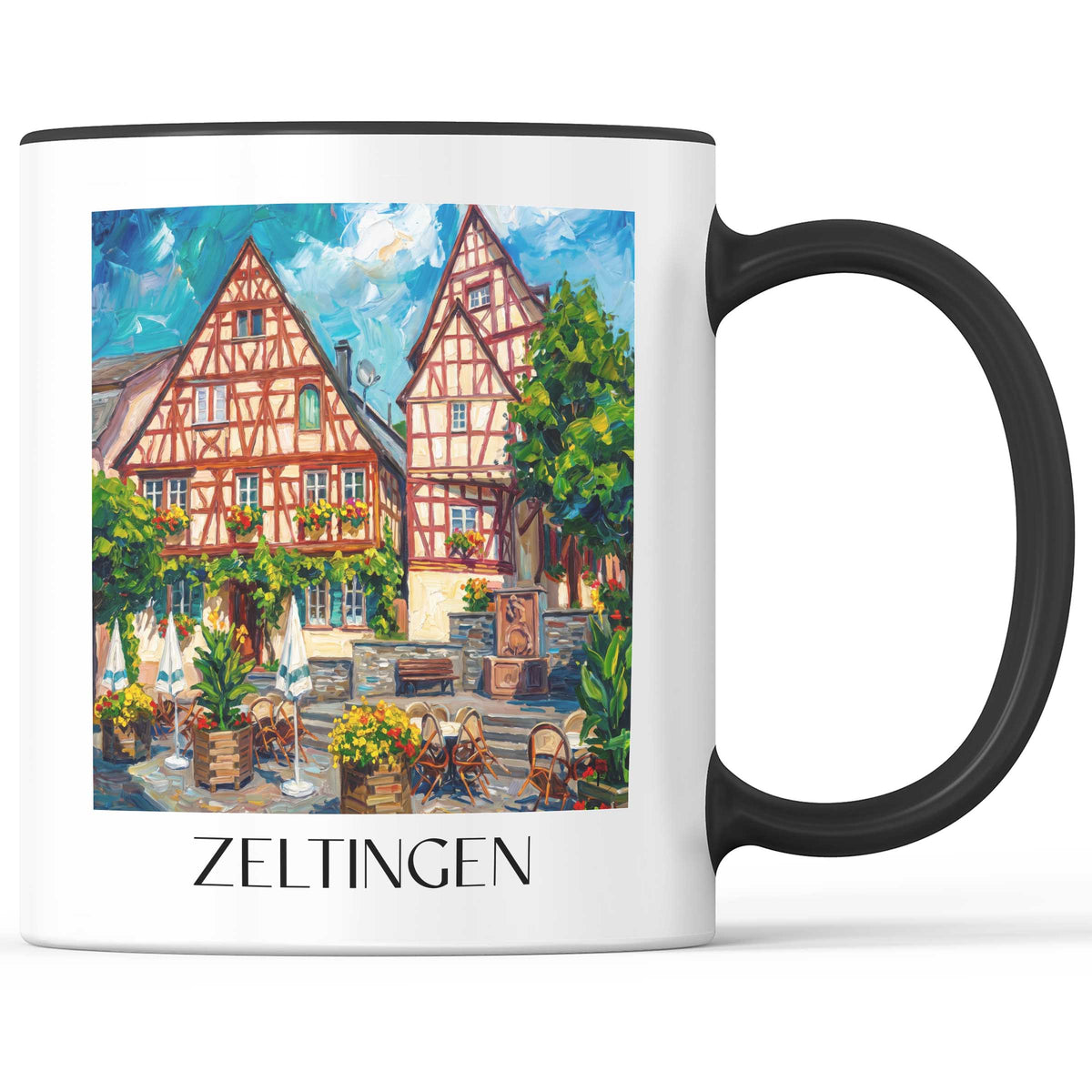 Zeltingen Kaffeebecher - Moseltal - Deutschland Becher - Kaffeetasse im Ölgemälde Stil
