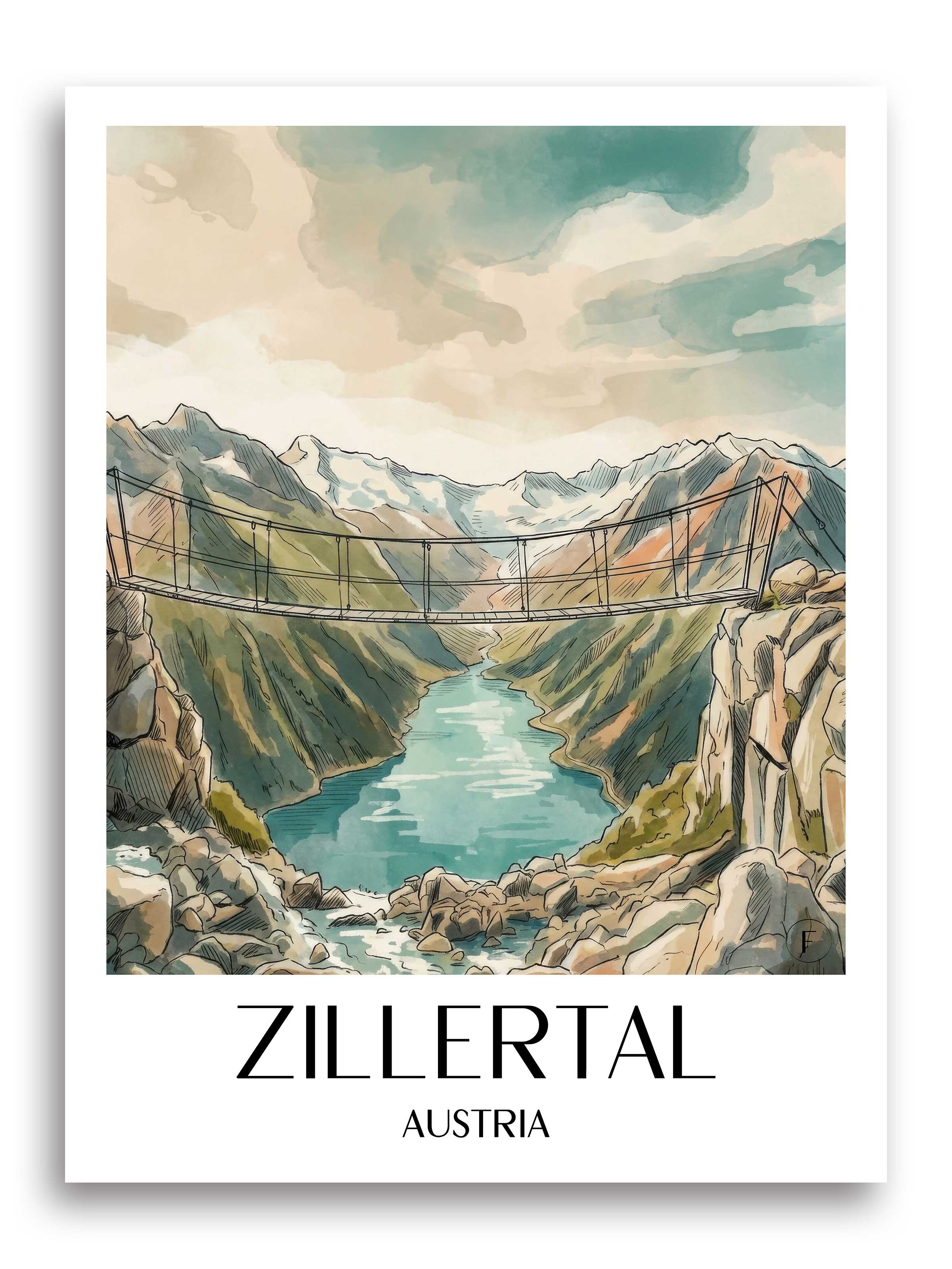 Zillertal Poster - Österreich - Österreich und Österreich Kunstdruck - Aquarell von A4 bis A1 - favplace
