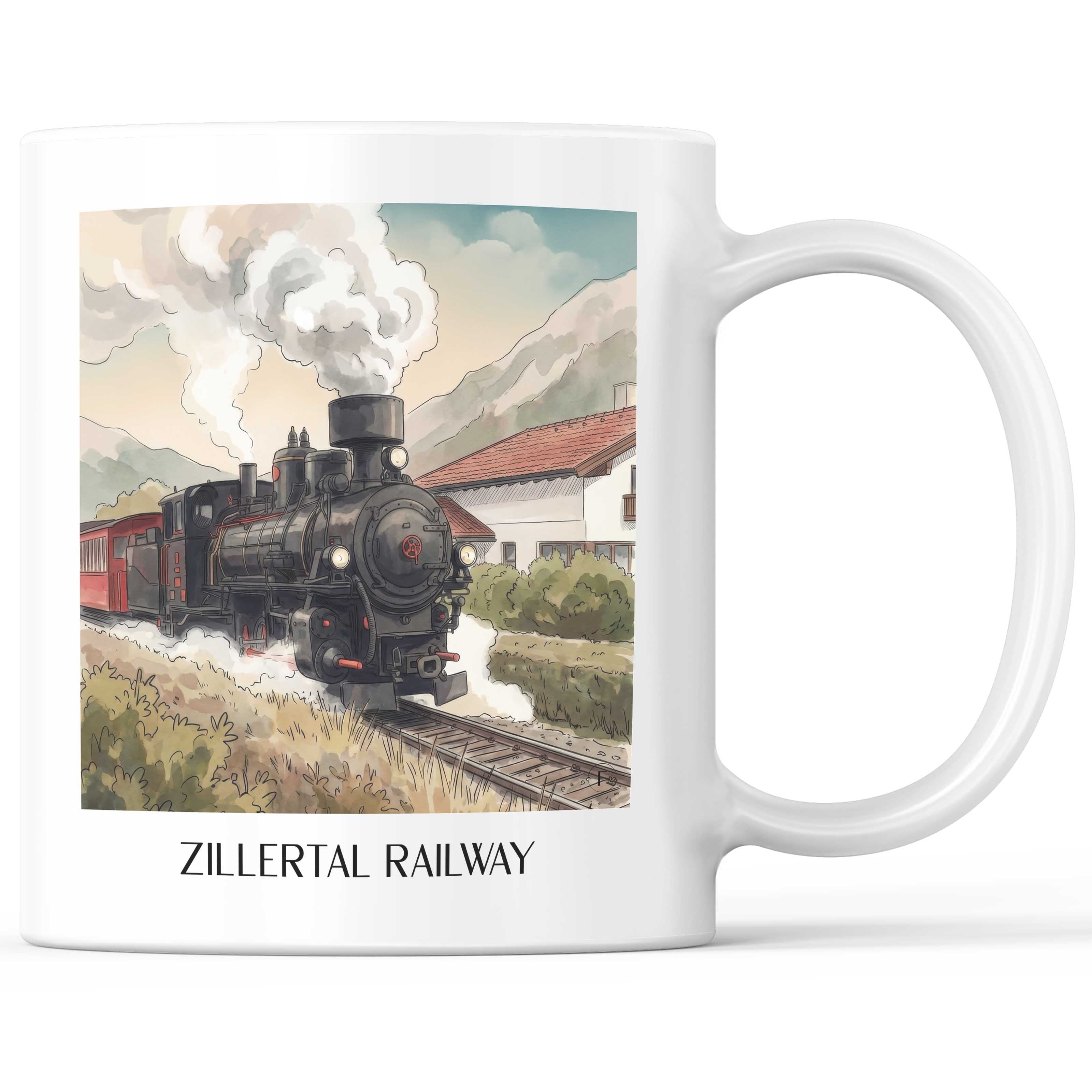 Zillertalbahn Kaffeebecher - Tirol - Österreich Becher - Kaffeetasse im Aquarell Stil - favplace