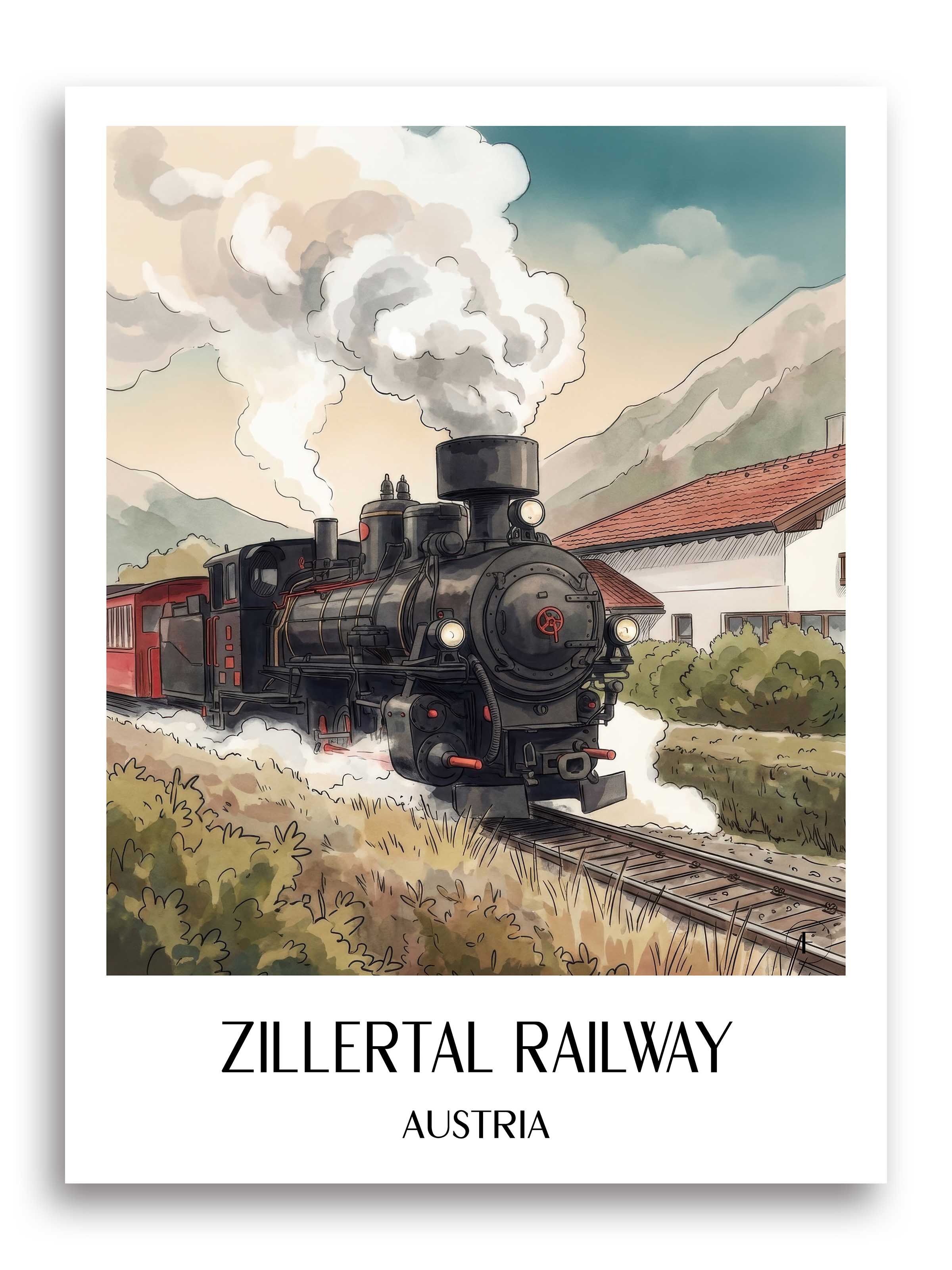 Zillertalbahn Poster - Tirol - Österreich Kunstdruck - Aquarell von A4 bis A1 - favplace