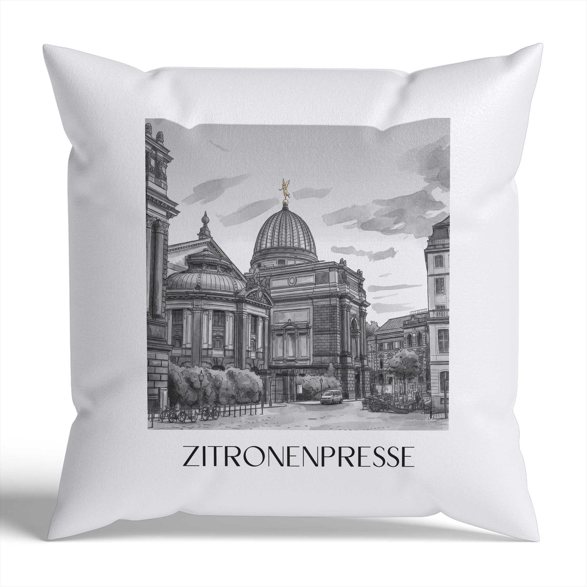 Zitronenpresse Kissenhülle - Zierkissen Bezug - Dresden - Deutschland Kissen bzw. Kissenbezug im Aquarell Schwarz-Weiß Stil - favplace