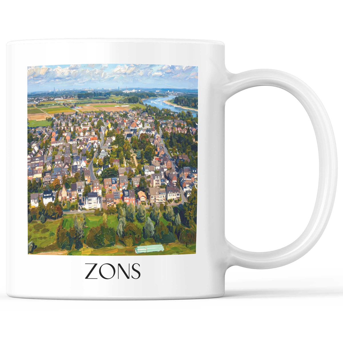 Zons Kaffeebecher - Niederrhein - Deutschland Becher - Kaffeetasse im Ölgemälde Stil