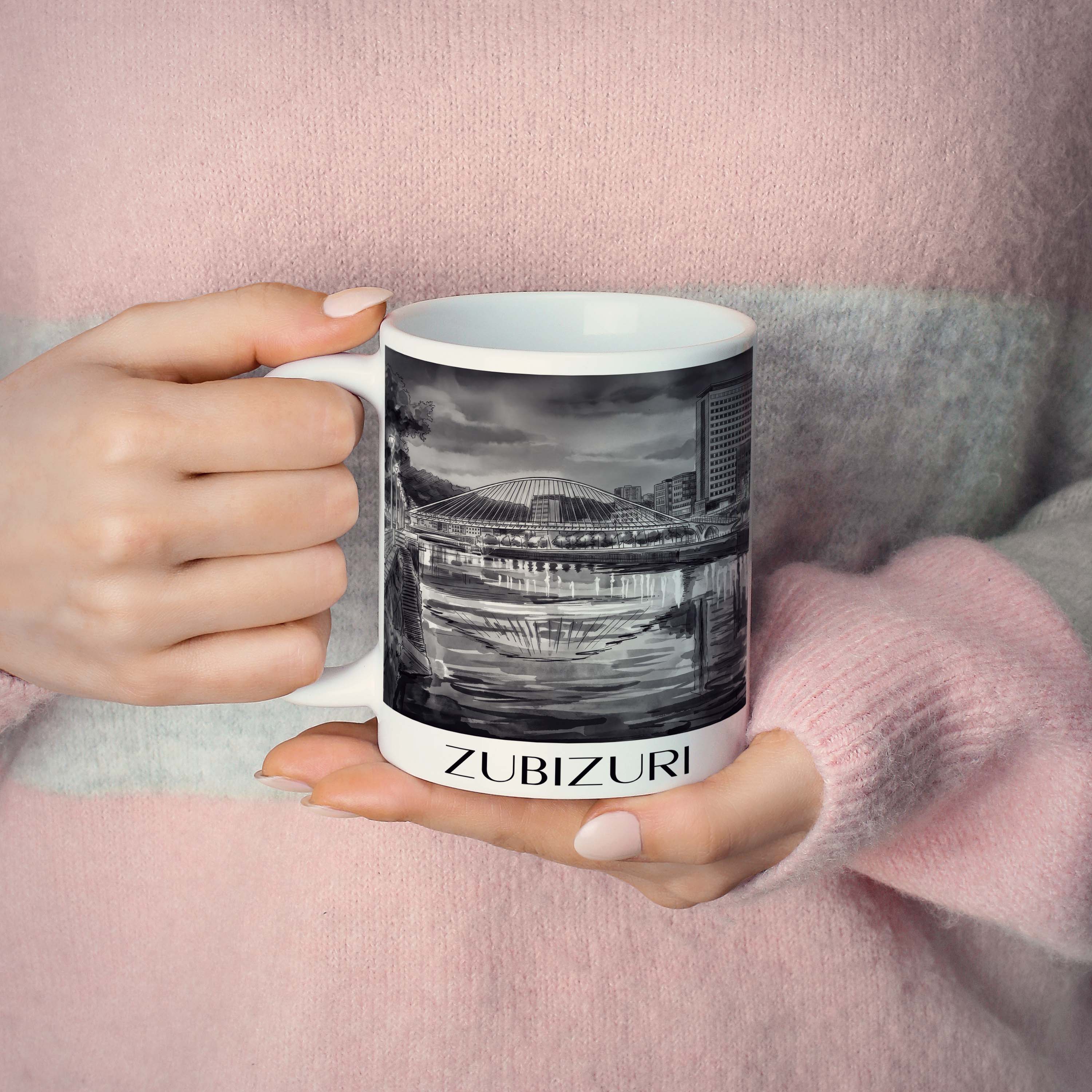 zubizuri-bilbao-spanien-kaffeebecher-aquarell-schwarz-weiss