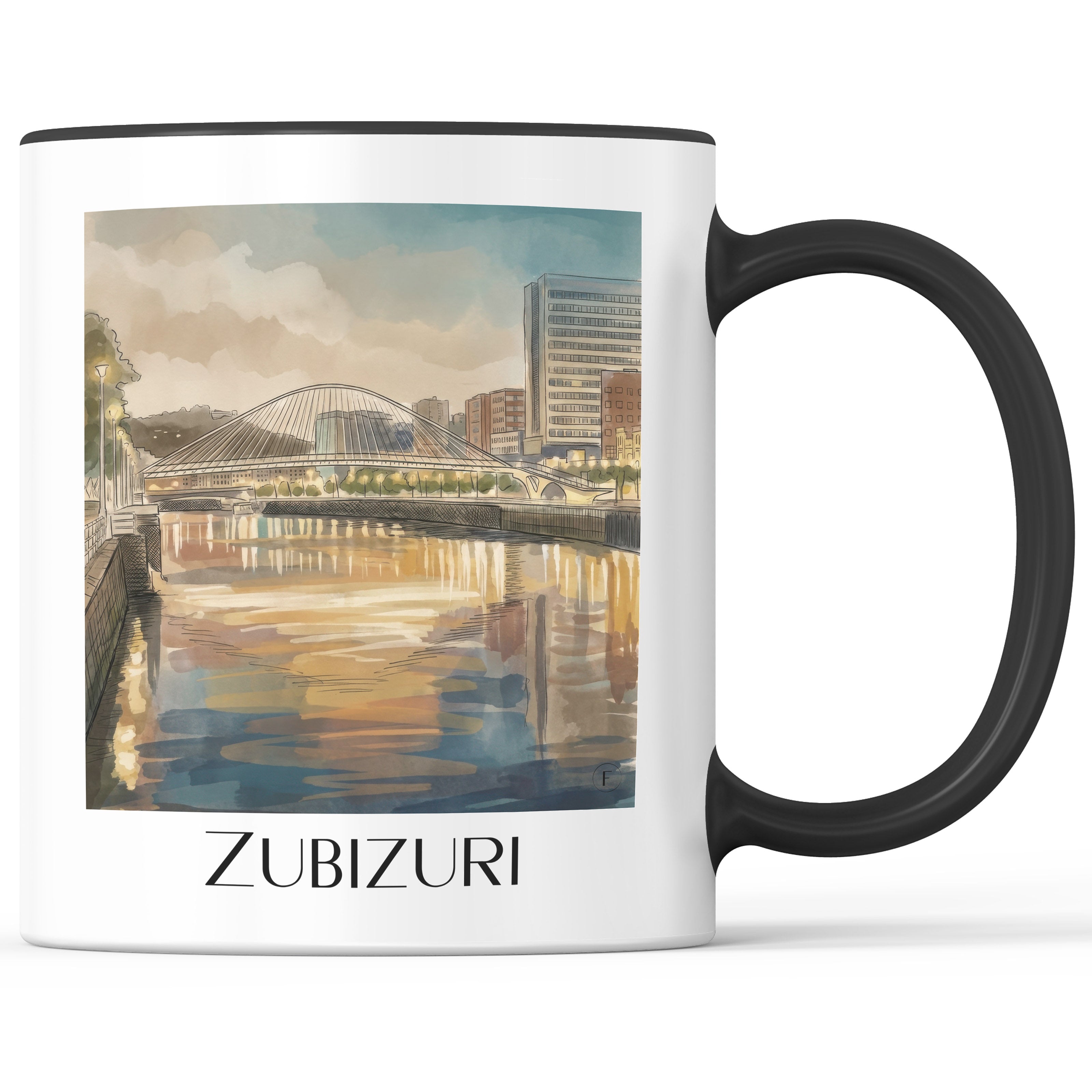 Zubizuri Kaffeebecher - Bilbao - Spanien Becher - Kaffeetasse im Aquarell Stil - favplace