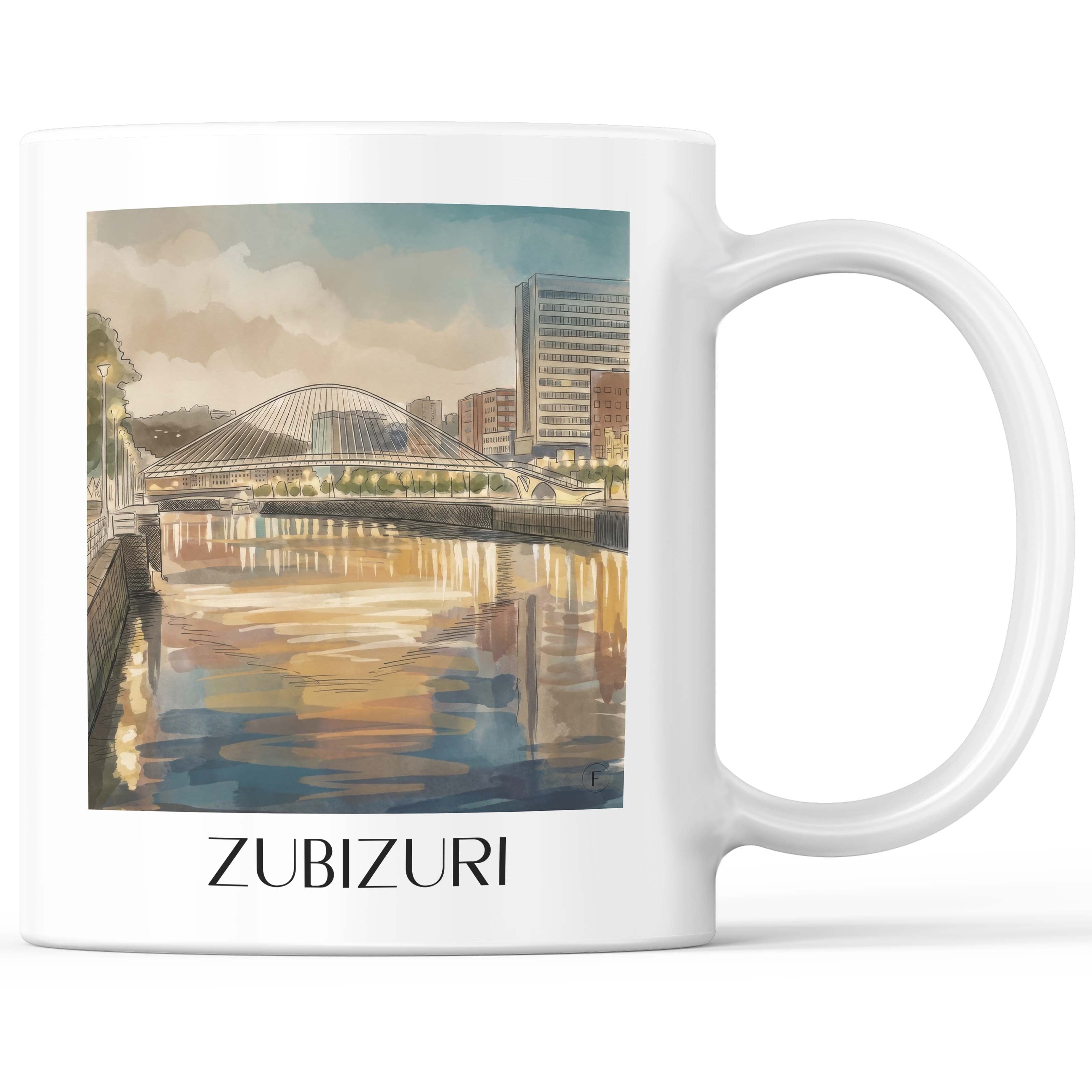 Zubizuri Kaffeebecher - Bilbao - Spanien Becher - Kaffeetasse im Aquarell Stil - favplace