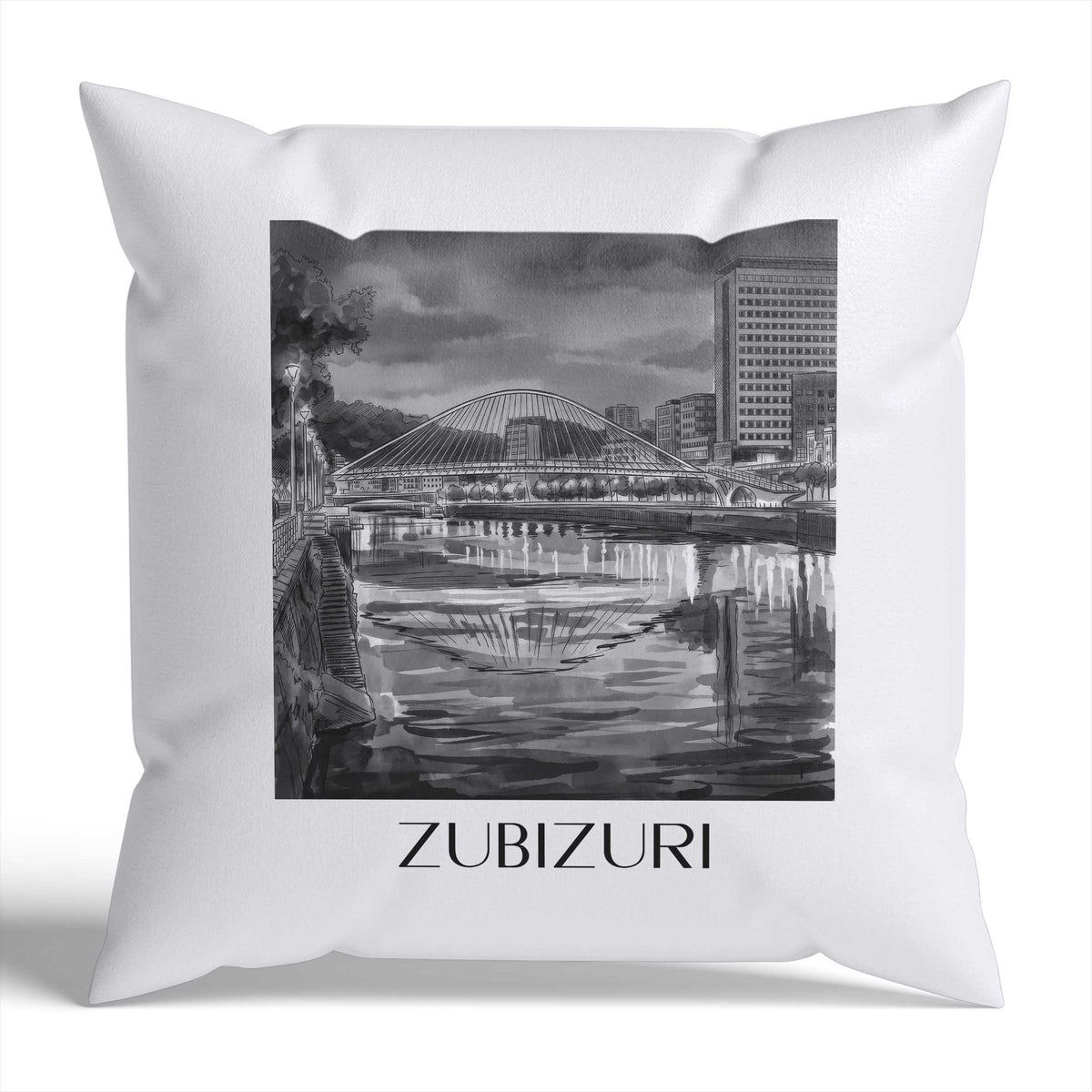 zubizuri-bilbao-spanien-kissenbezug-aquarell-schwarz-weiss