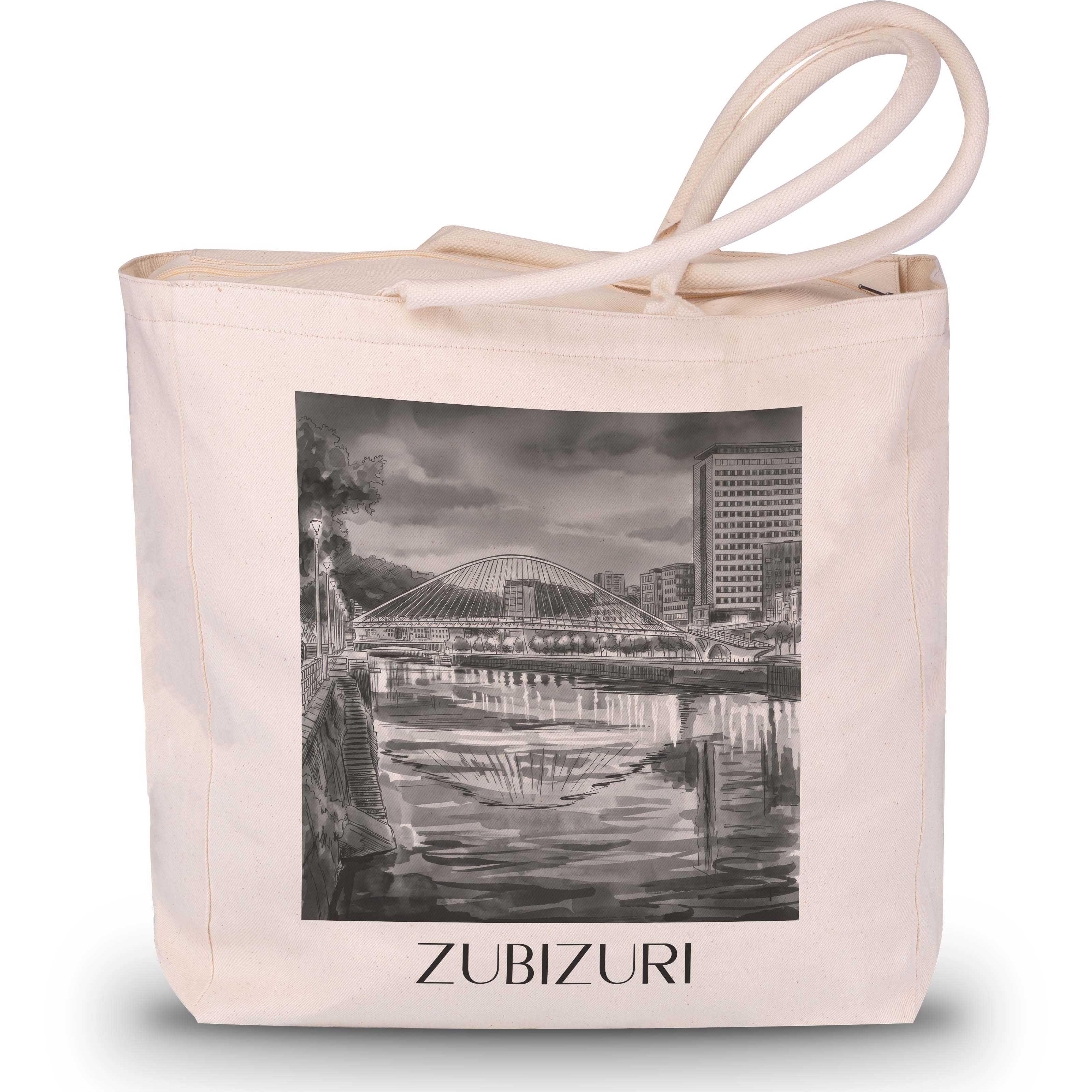 zubizuri-bilbao-spanien-einkaufstasche-aquarell-schwarz-weiss