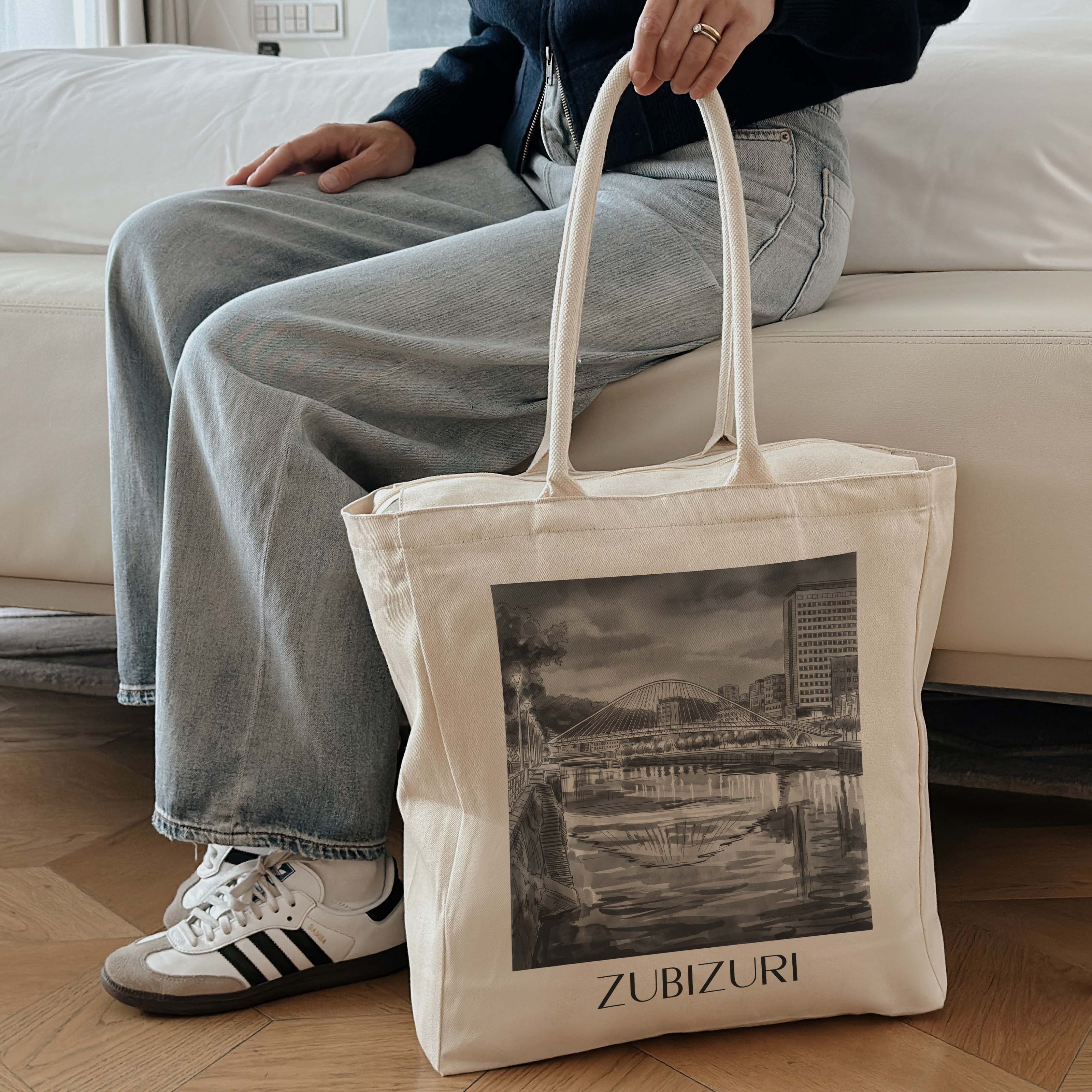 zubizuri-bilbao-spanien-einkaufstasche-aquarell-schwarz-weiss