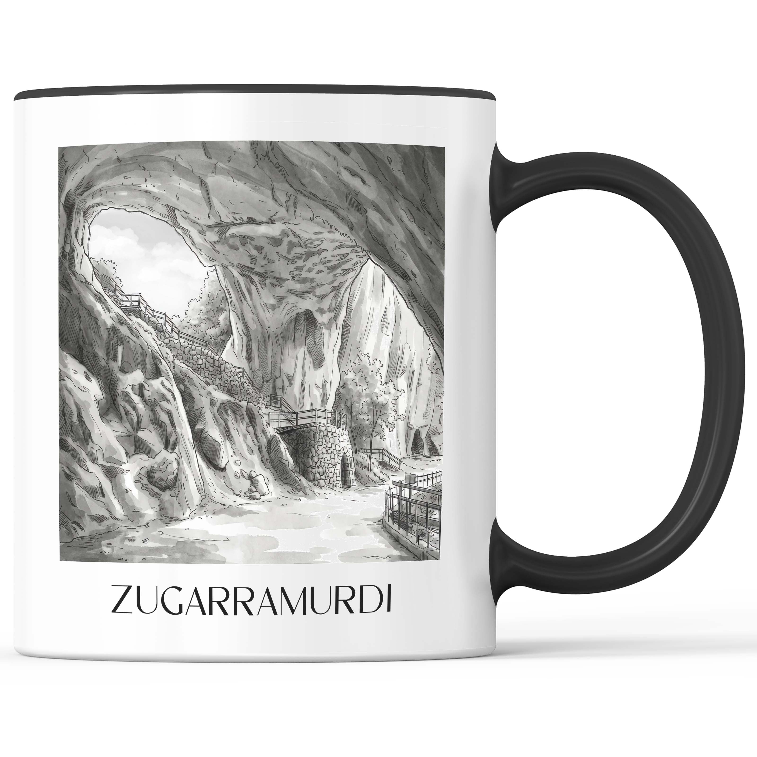 Zugarramurdi Kaffeebecher - Spanien - Spanien Becher - Kaffeetasse im Aquarell Schwarz-Weiß Stil - favplace