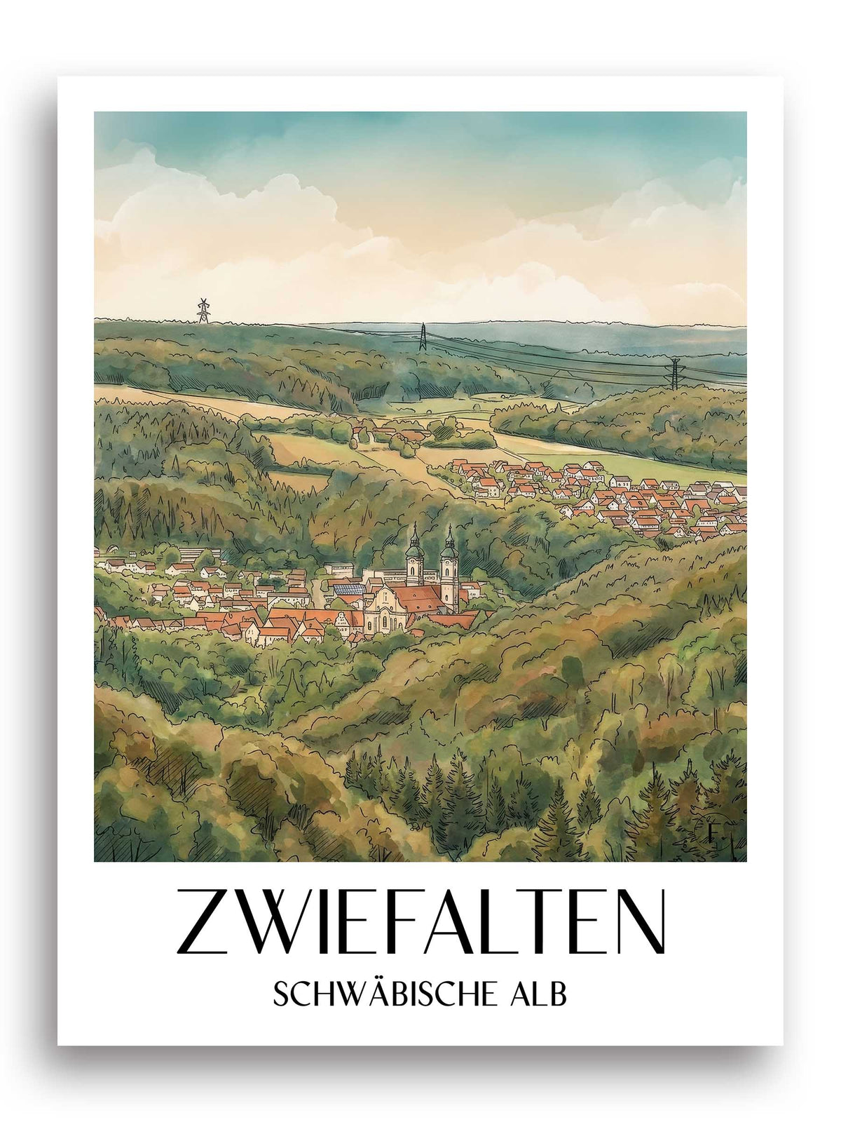 zwiefalten-schwäbische-alb-deutschland-poster-aquarell