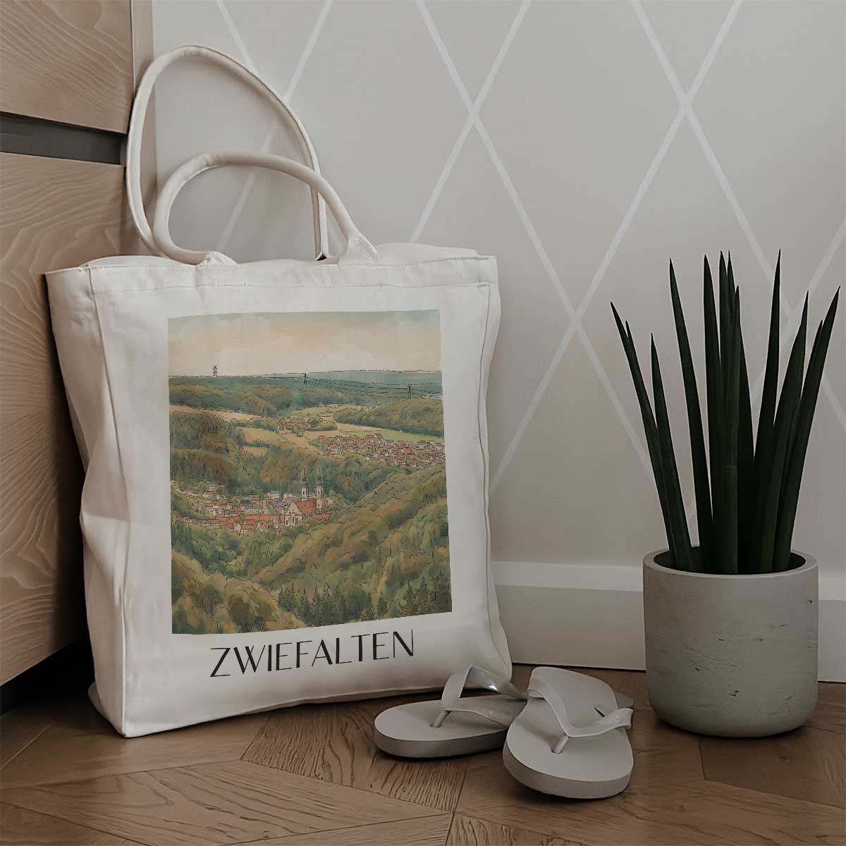 zwiefalten-schwäbische-alb-deutschland-einkaufstasche-aquarell