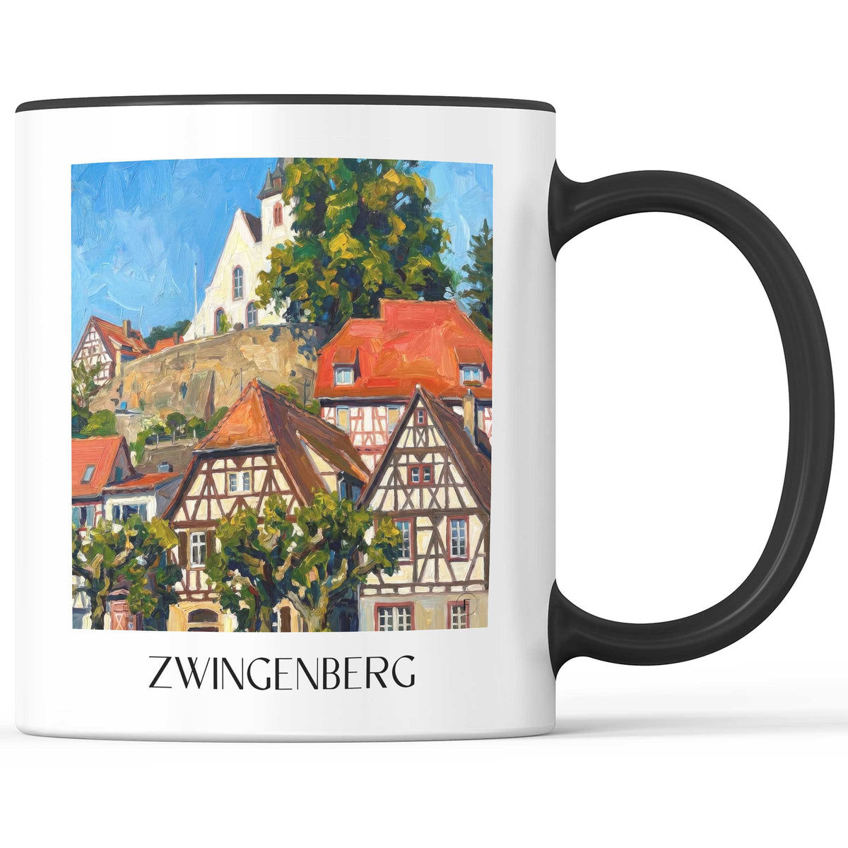 Zwingenberg Kaffeebecher - Bergstraße - Deutschland Becher - Kaffeetasse im Ölgemälde Stil - favplace