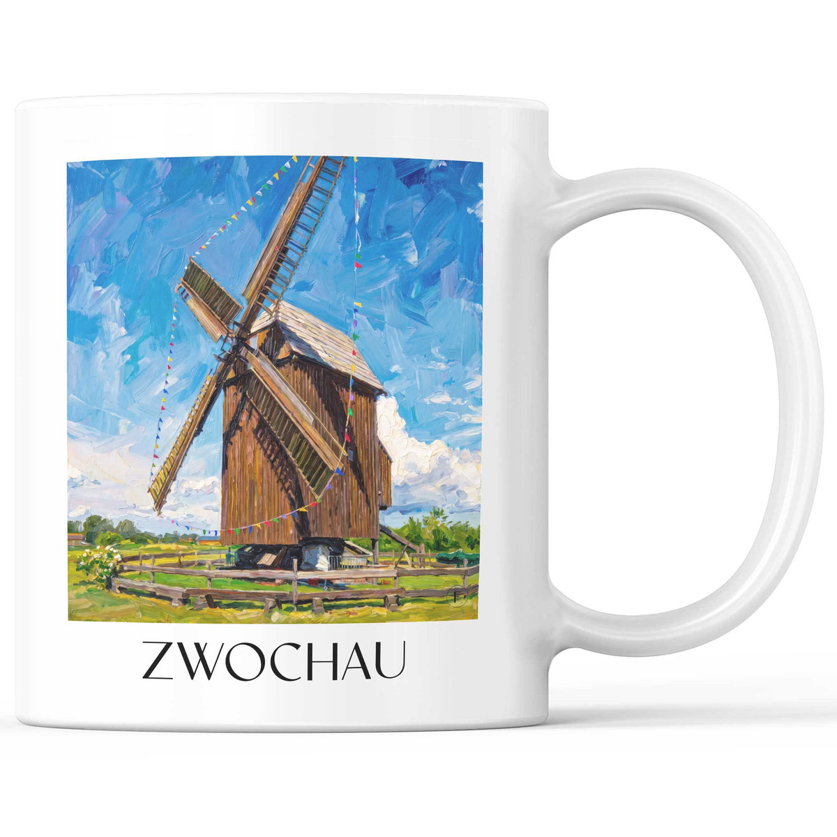 Zwochau Kaffeebecher - Leipziger Tieflandsbucht - Deutschland Becher - Kaffeetasse im Ölgemälde Stil