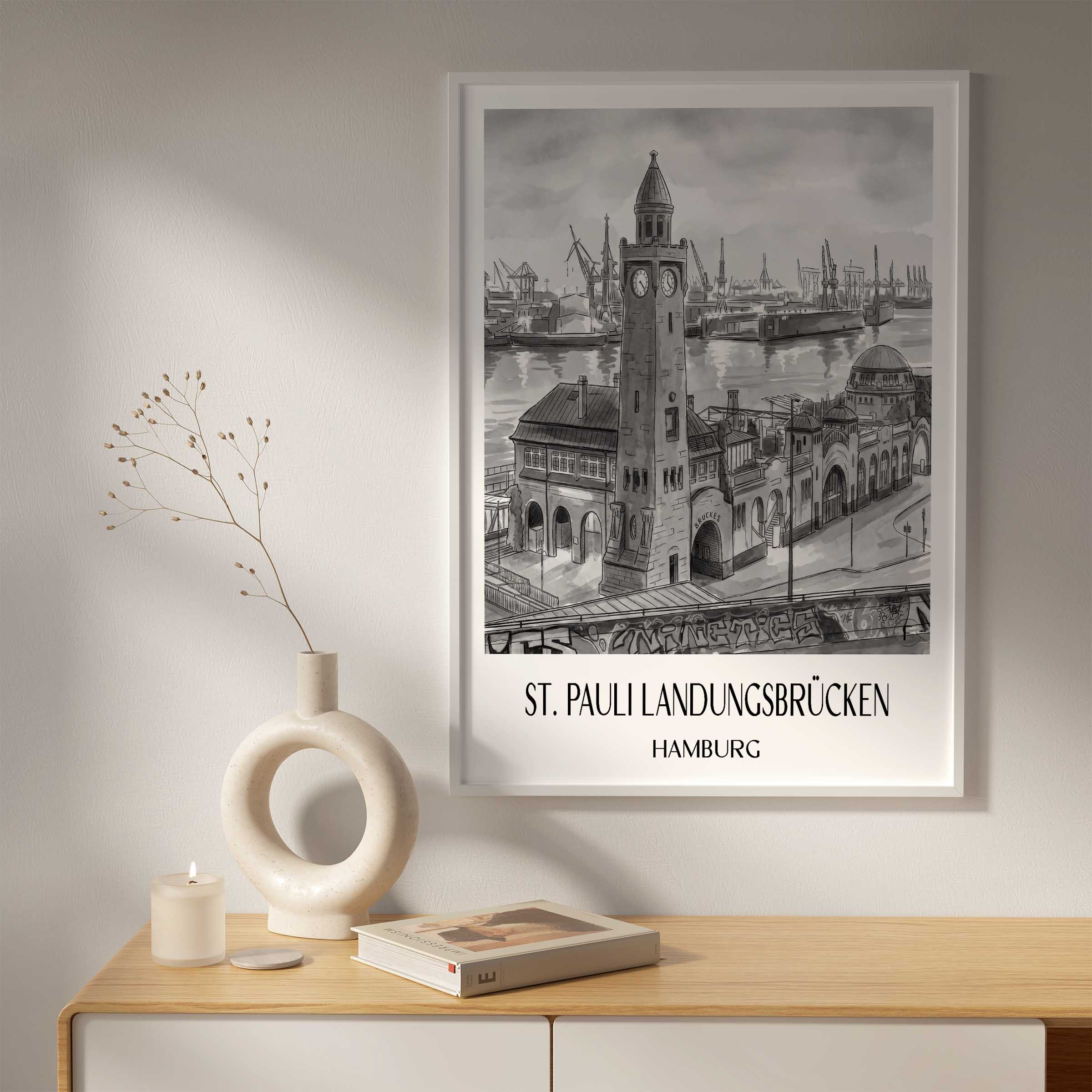 st.-pauli-landungsbrücken-hamburg-deutschland-poster-aquarell-schwarz-weiss