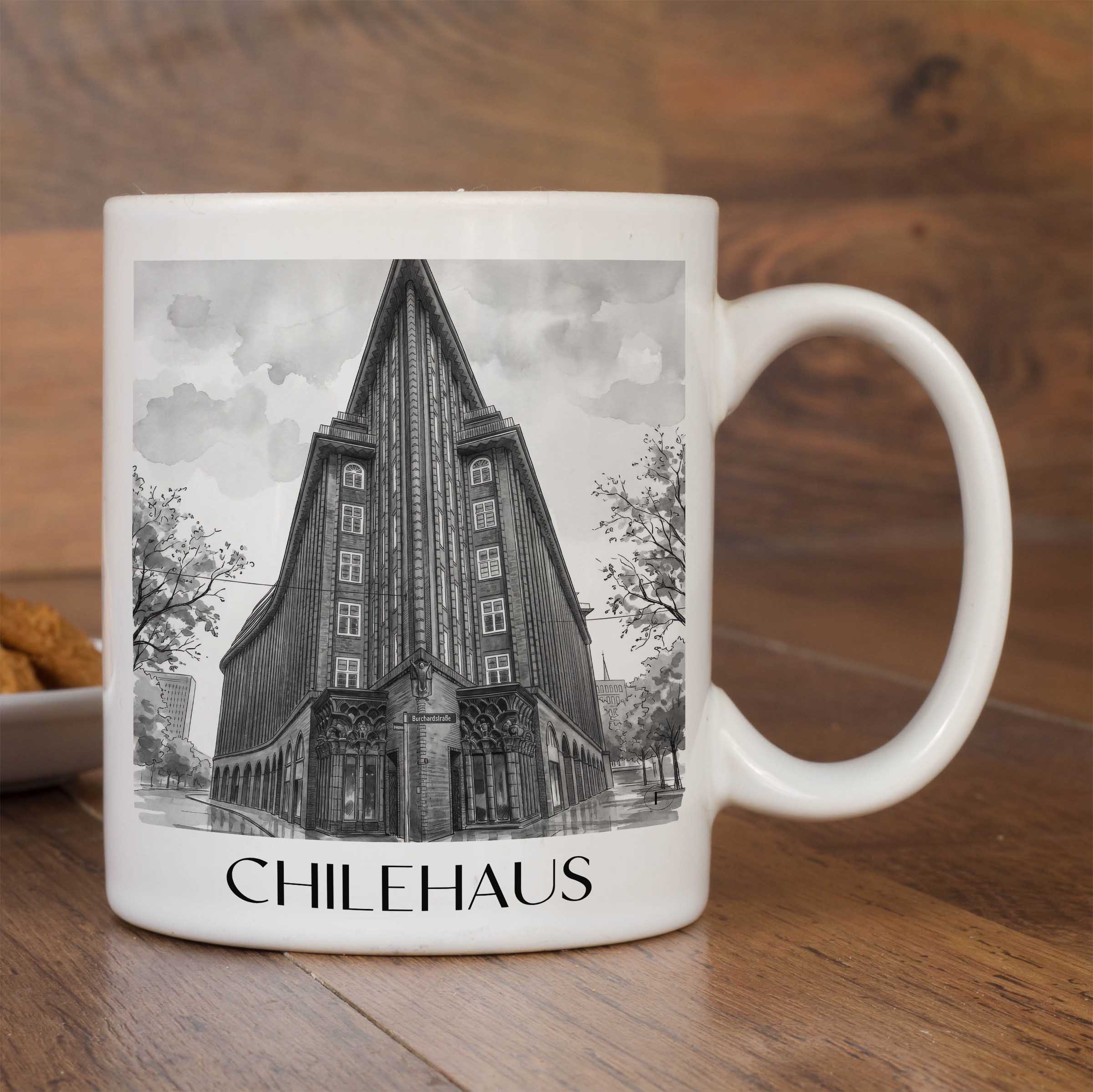 chilehaus-hamburg-deutschland-kaffeebecher-aquarell-schwarz-weiss