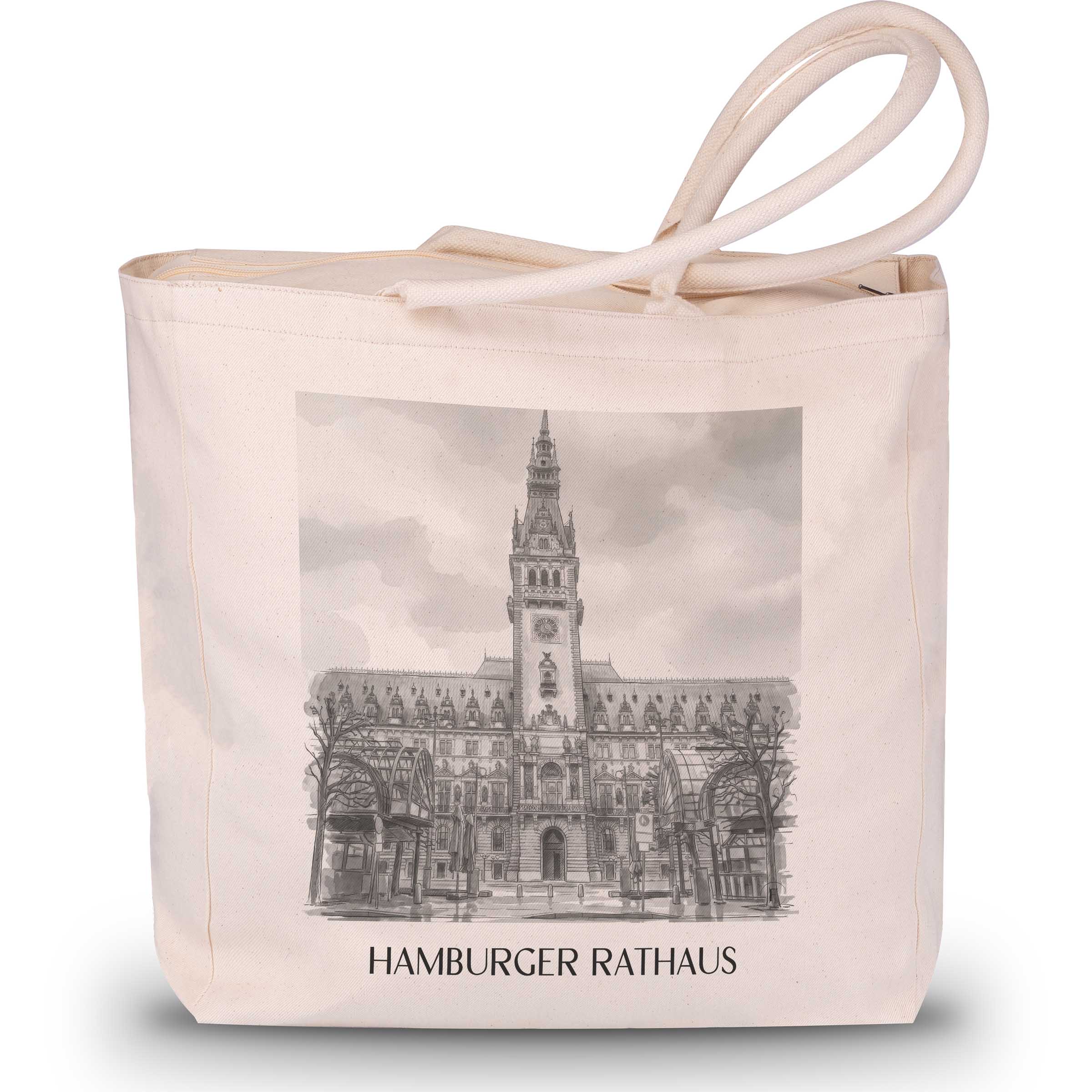 rathaus-hamburg-deutschland-einkaufstasche-aquarell-schwarz-weiss