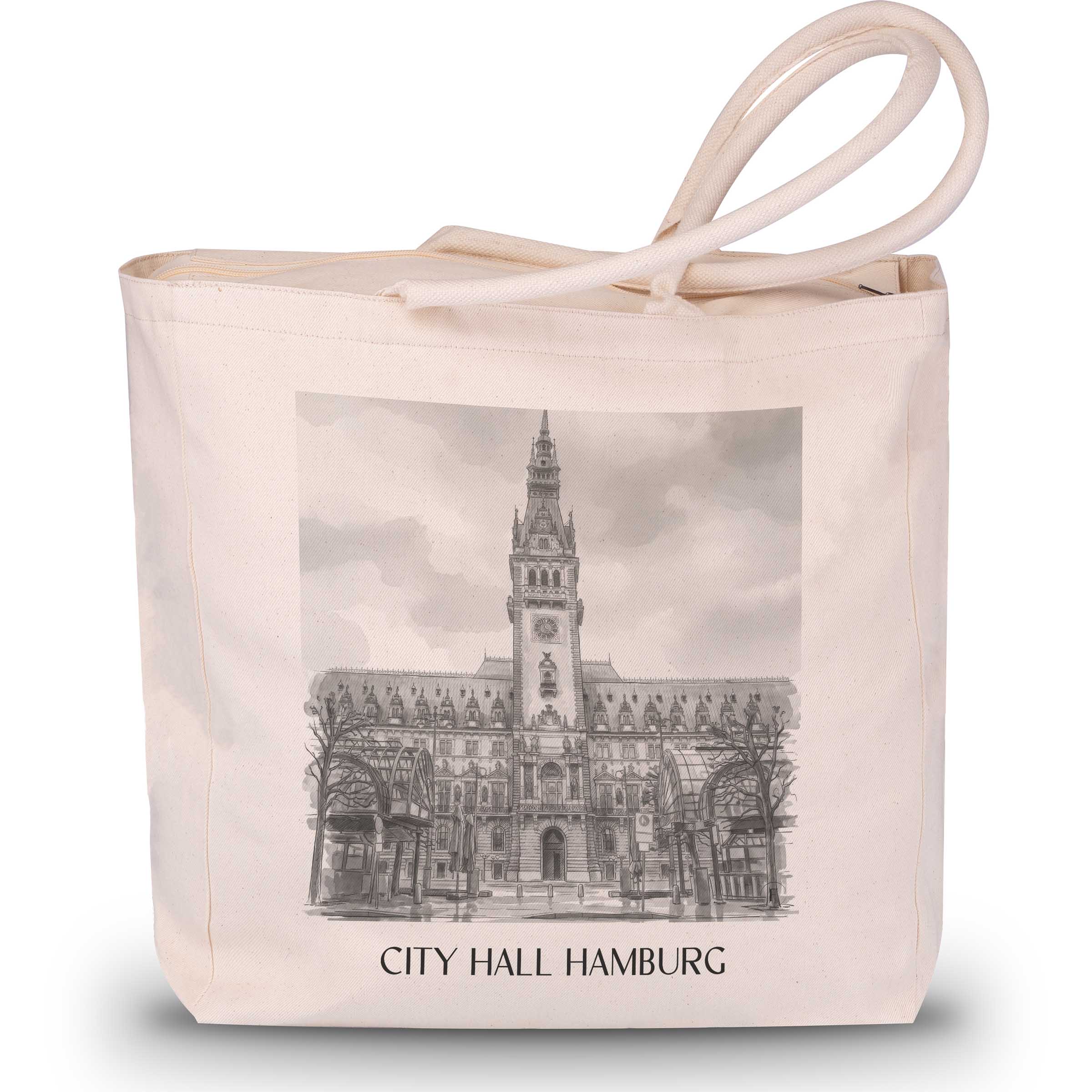 Rathaus Shopping Tasche - Hamburg - Deutschland Tote Bag - Einkaufstasche im Aquarell Schwarz-Weiß Stil