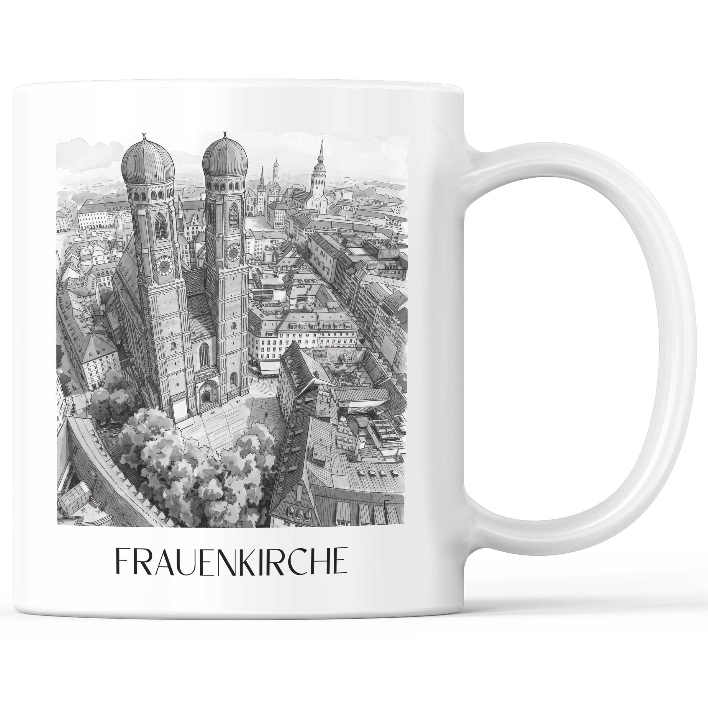 Frauenkirche Kaffeebecher - München - Deutschland Becher - Kaffeetasse im Aquarell Schwarz-Weiß Stil