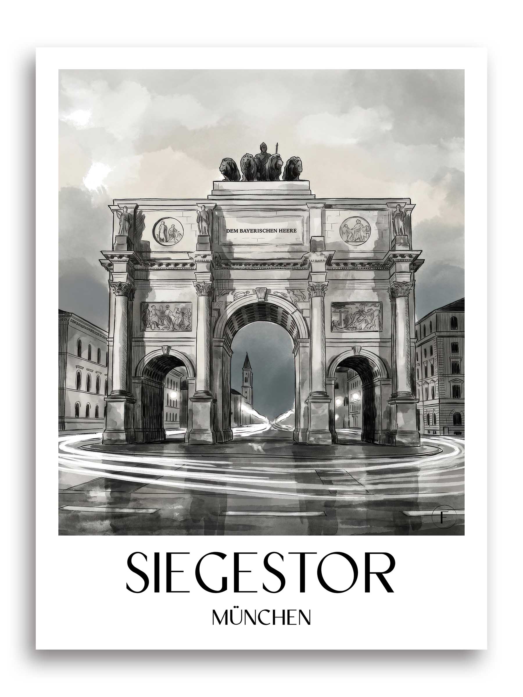 siegestor-münchen-deutschland-poster-aquarell-schwarz-weiss