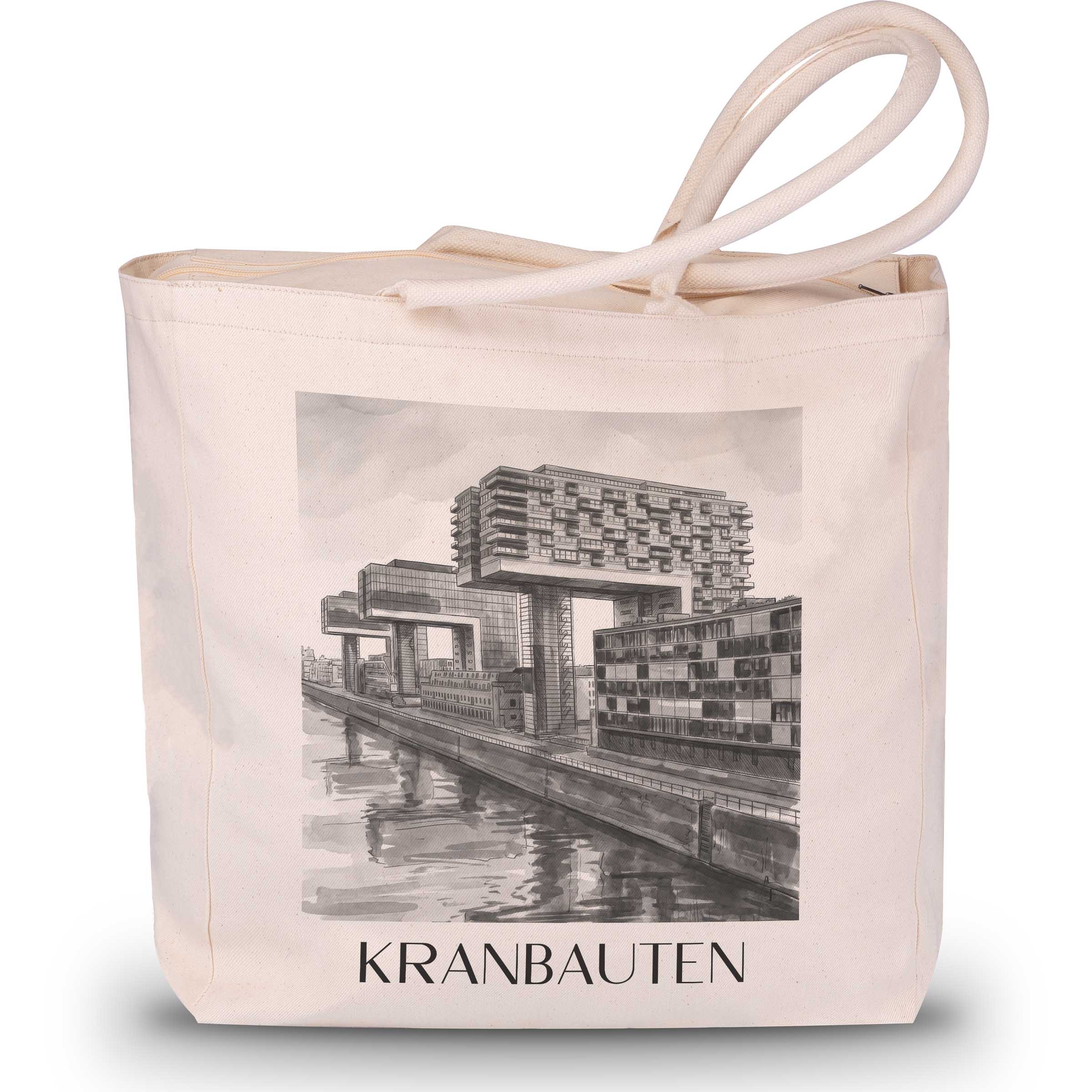 kranbauten-köln-deutschland-einkaufstasche-aquarell-schwarz-weiss