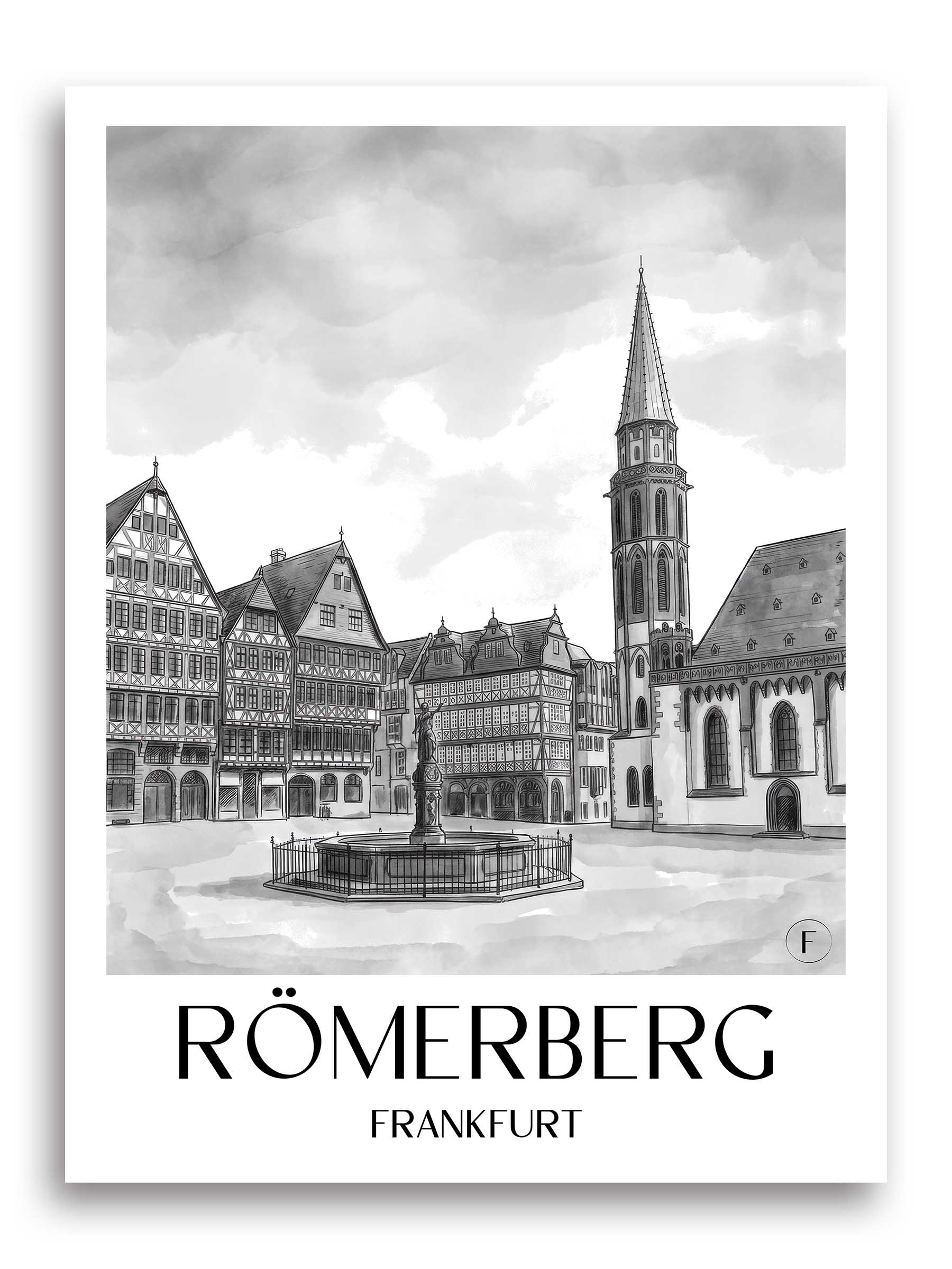römerberg-frankfurt-deutschland-poster-aquarell-schwarz-weiss
