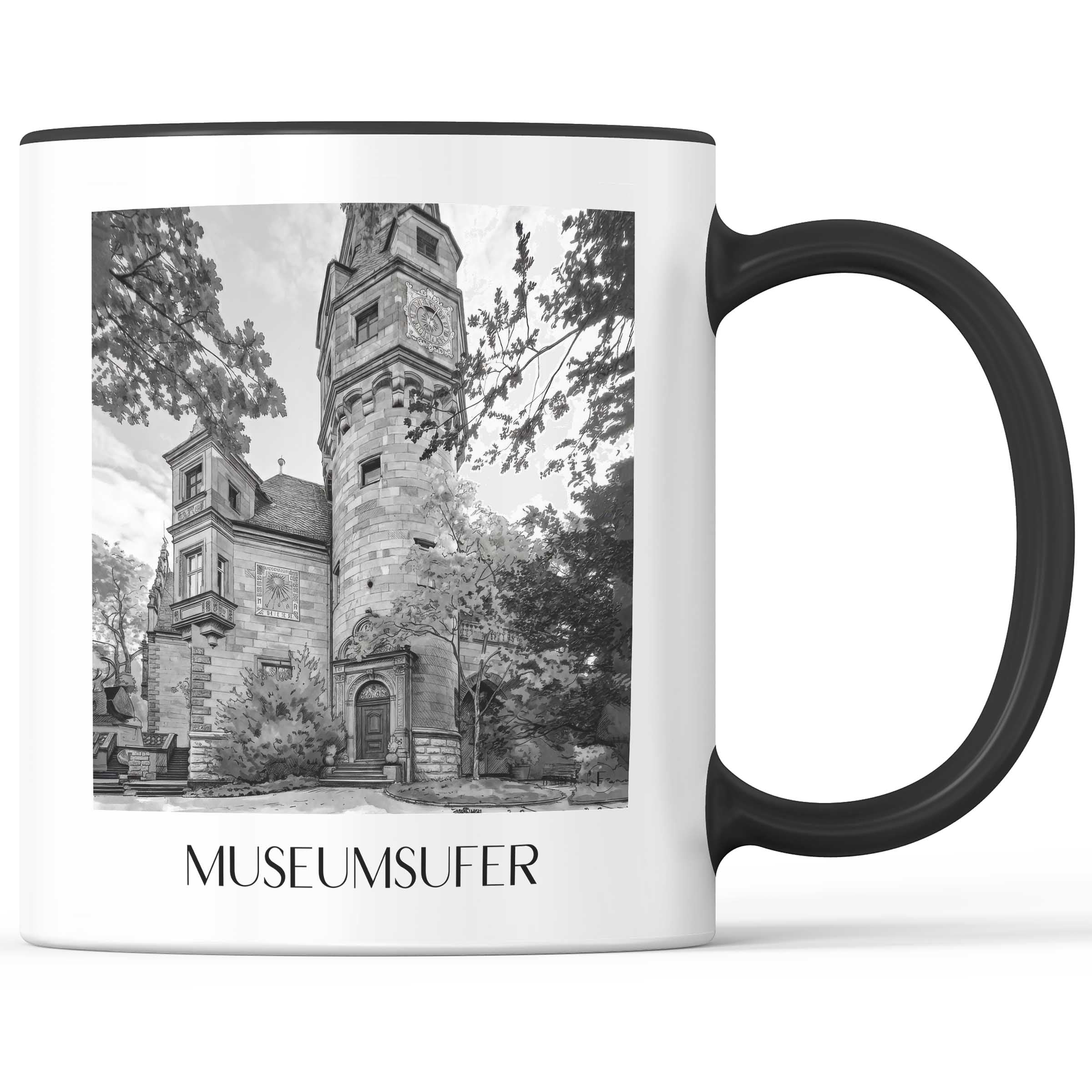 museumsufer-frankfurt-deutschland-kaffeebecher-aquarell-schwarz-weiss