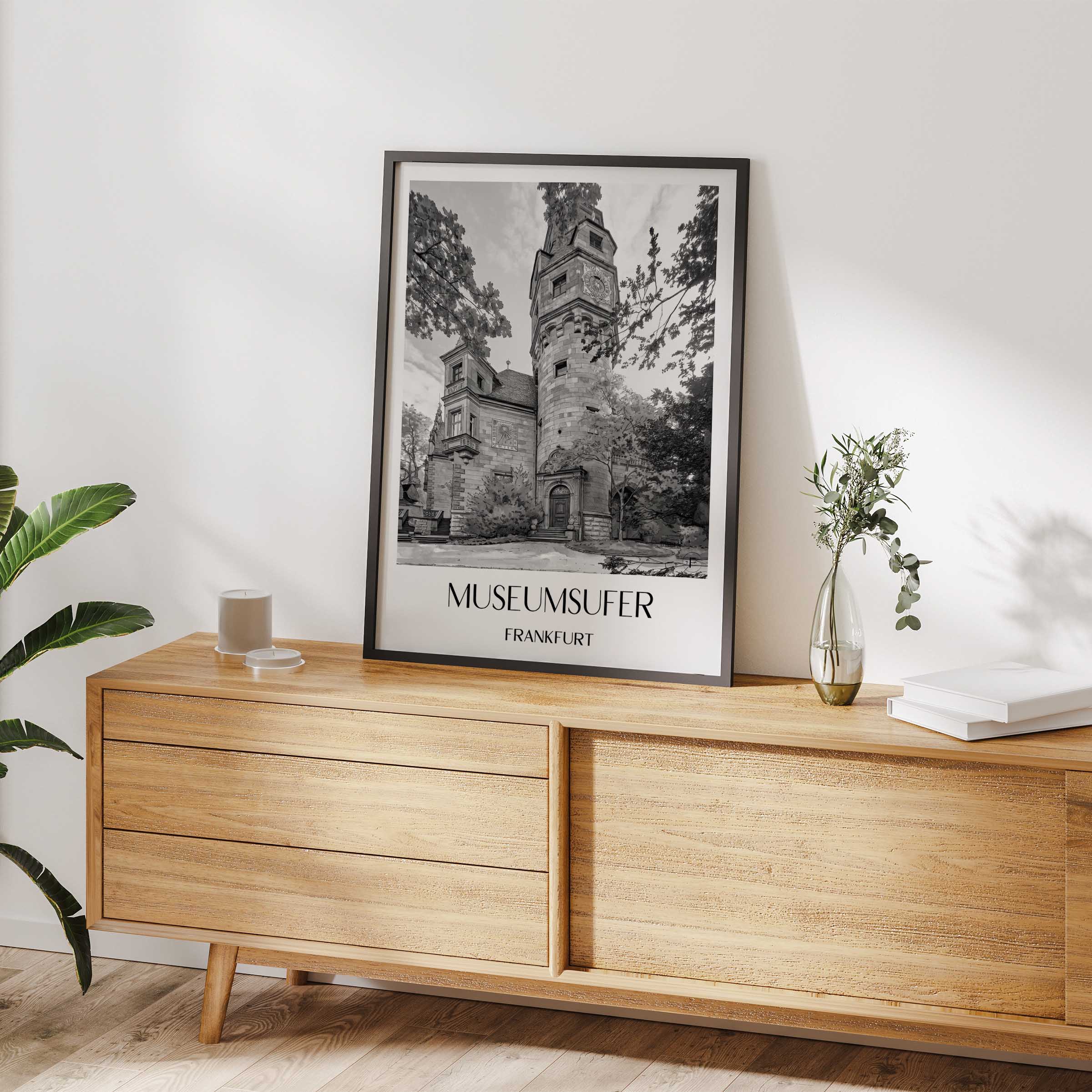 museumsufer-frankfurt-deutschland-poster-aquarell-schwarz-weiss