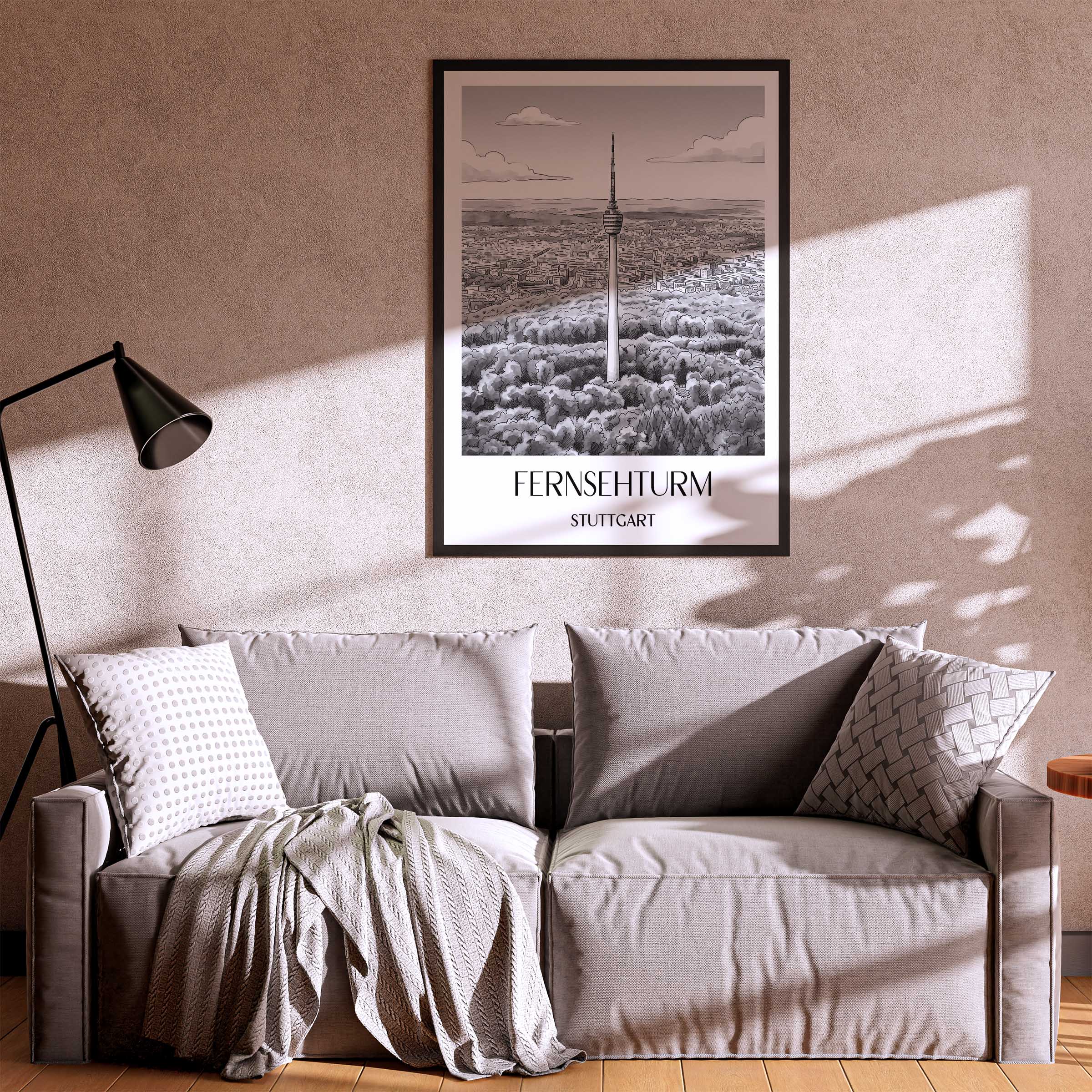 fernsehturm-stuttgart-deutschland-poster-aquarell-schwarz-weiss