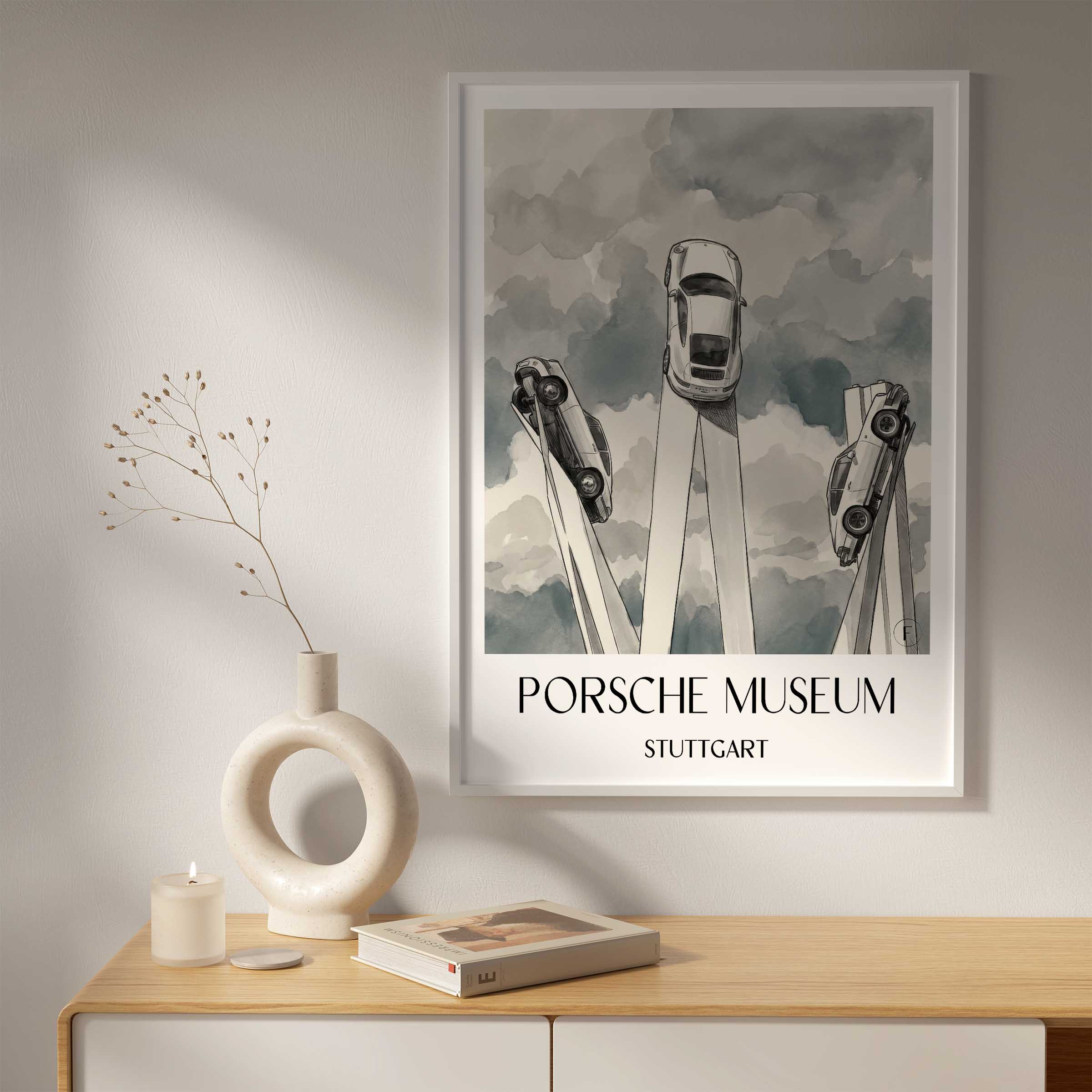 porsche-museum-stuttgart-deutschland-poster-aquarell-schwarz-weiss