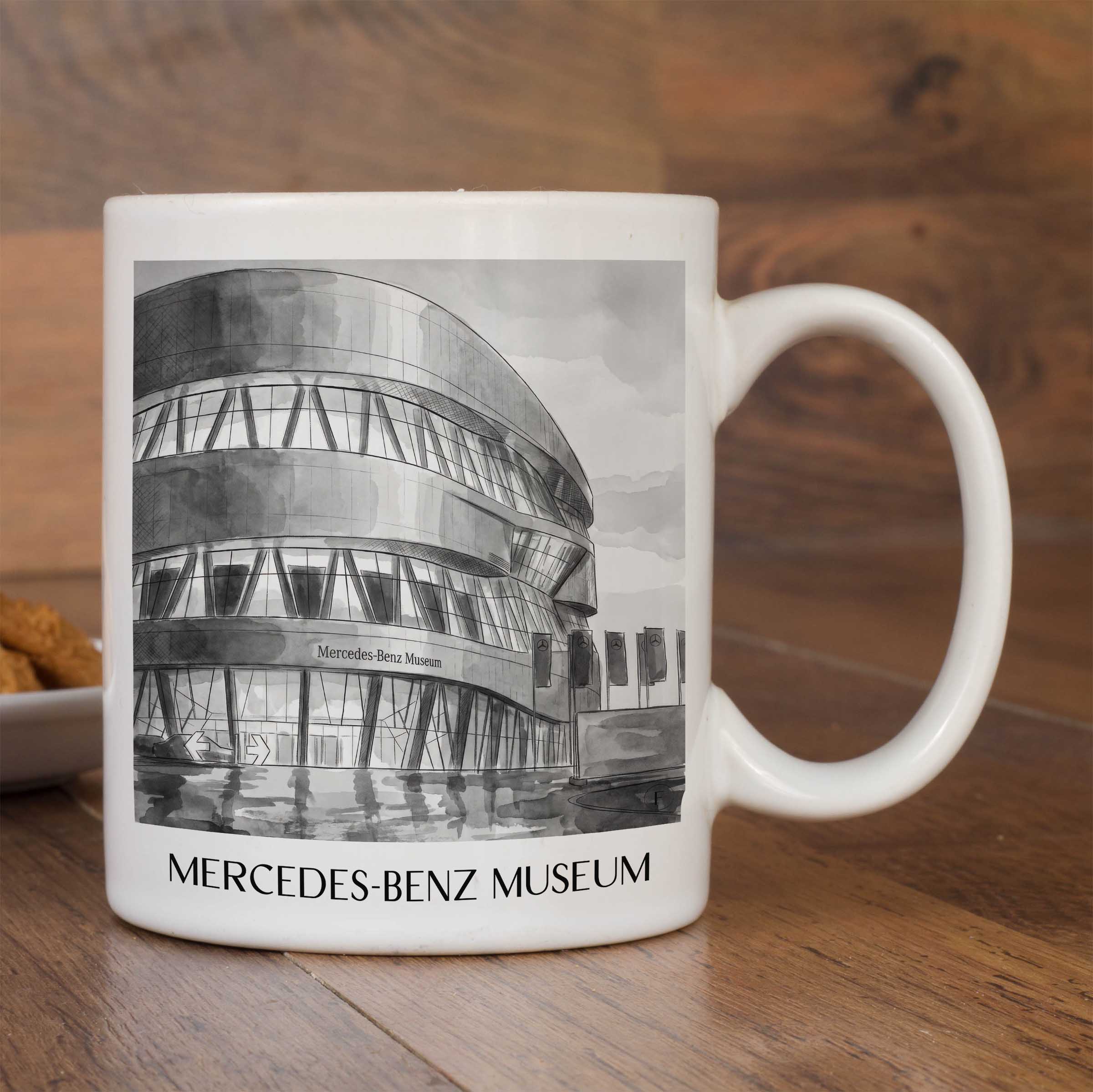 mercedes-benz-museum-stuttgart-deutschland-kaffeebecher-aquarell-schwarz-weiss