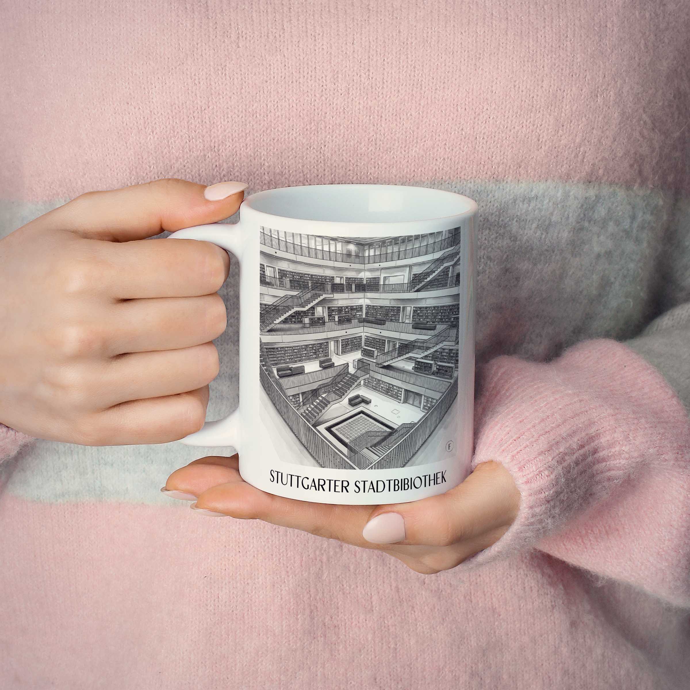 stadtbibiothek-stuttgart-deutschland-kaffeebecher-aquarell-schwarz-weiss