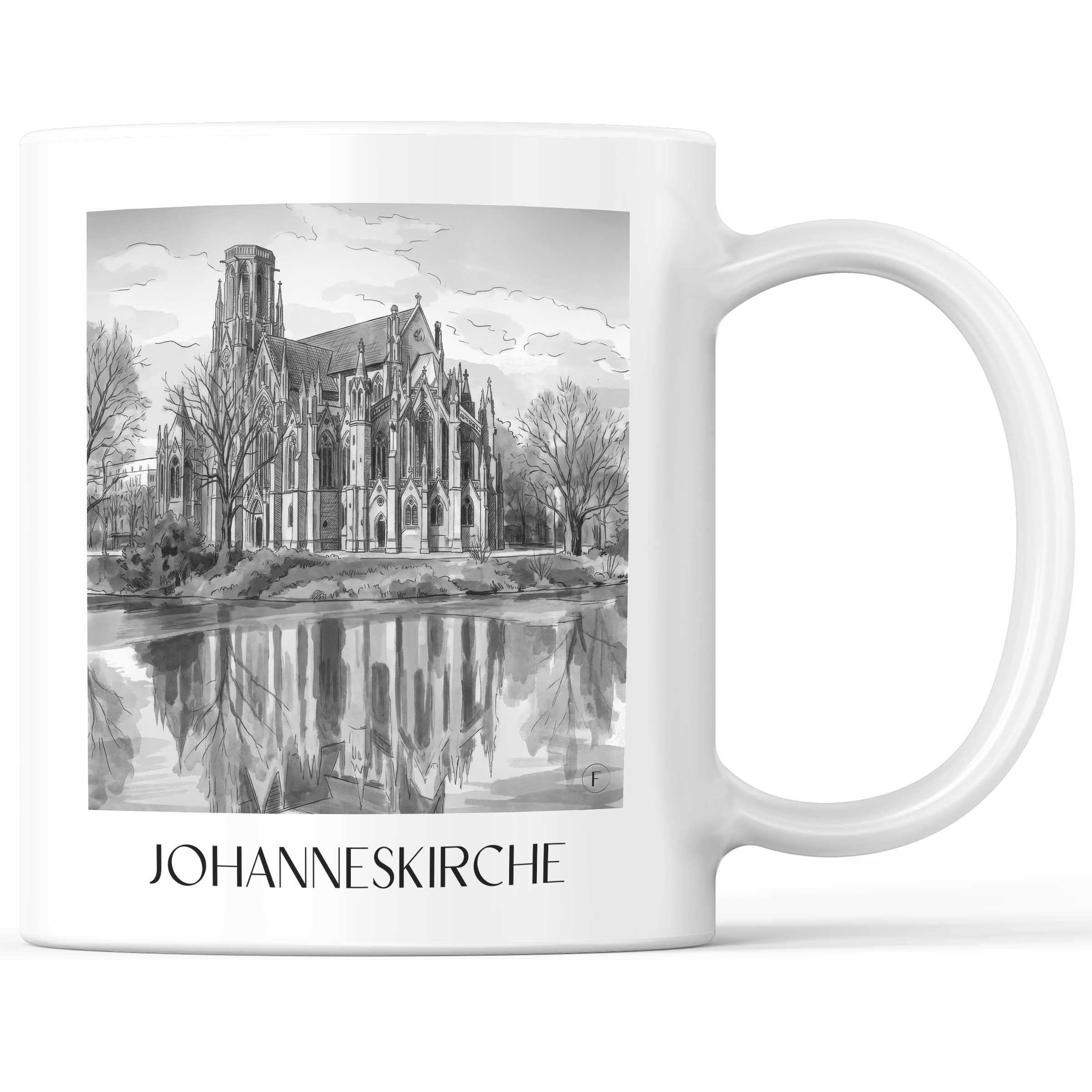 Johanneskirche Kaffeebecher - Stuttgart - Deutschland Becher - Kaffeetasse im Aquarell Schwarz-Weiß Stil
