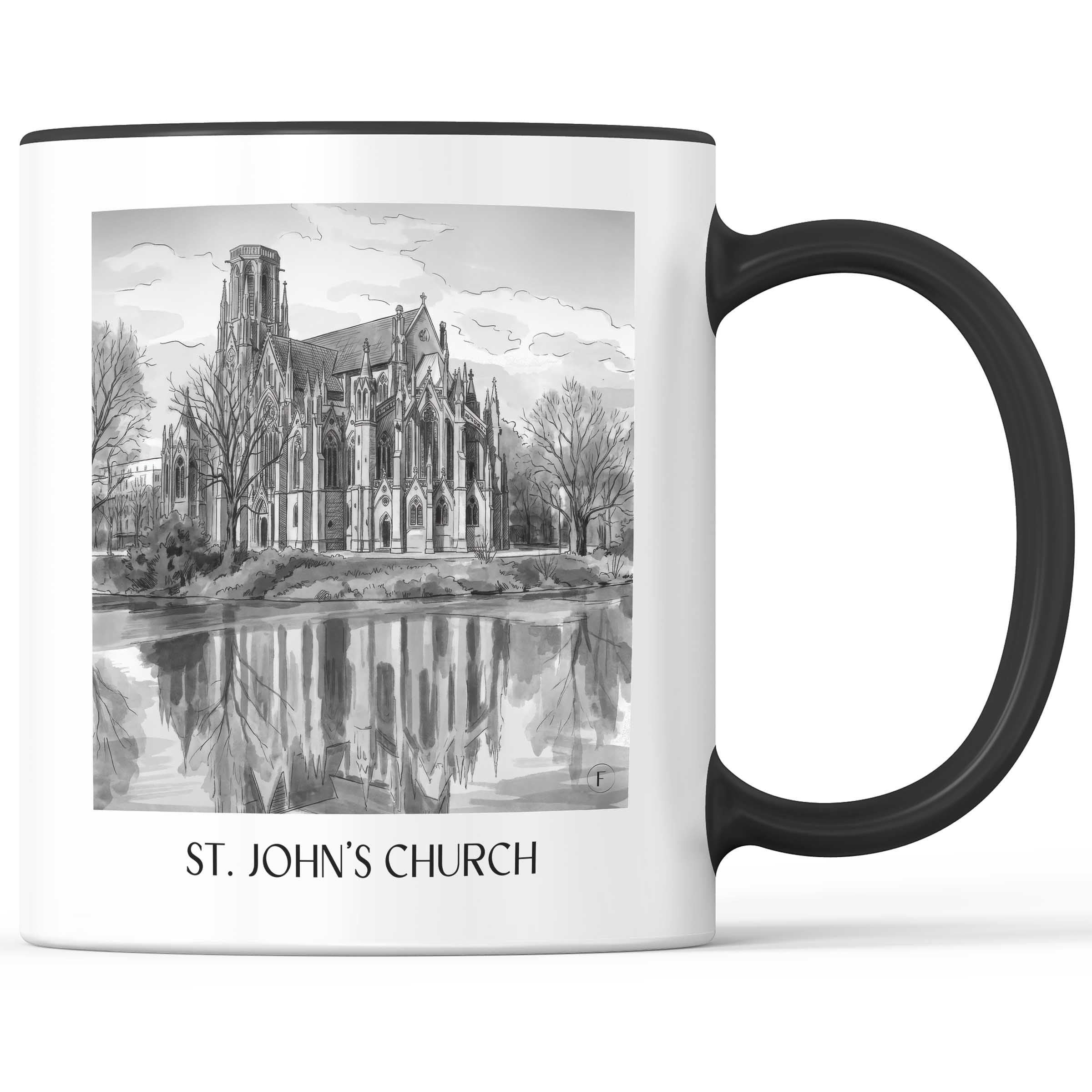 Johanneskirche Kaffeebecher - Stuttgart - Deutschland Becher - Kaffeetasse im Aquarell Schwarz-Weiß Stil