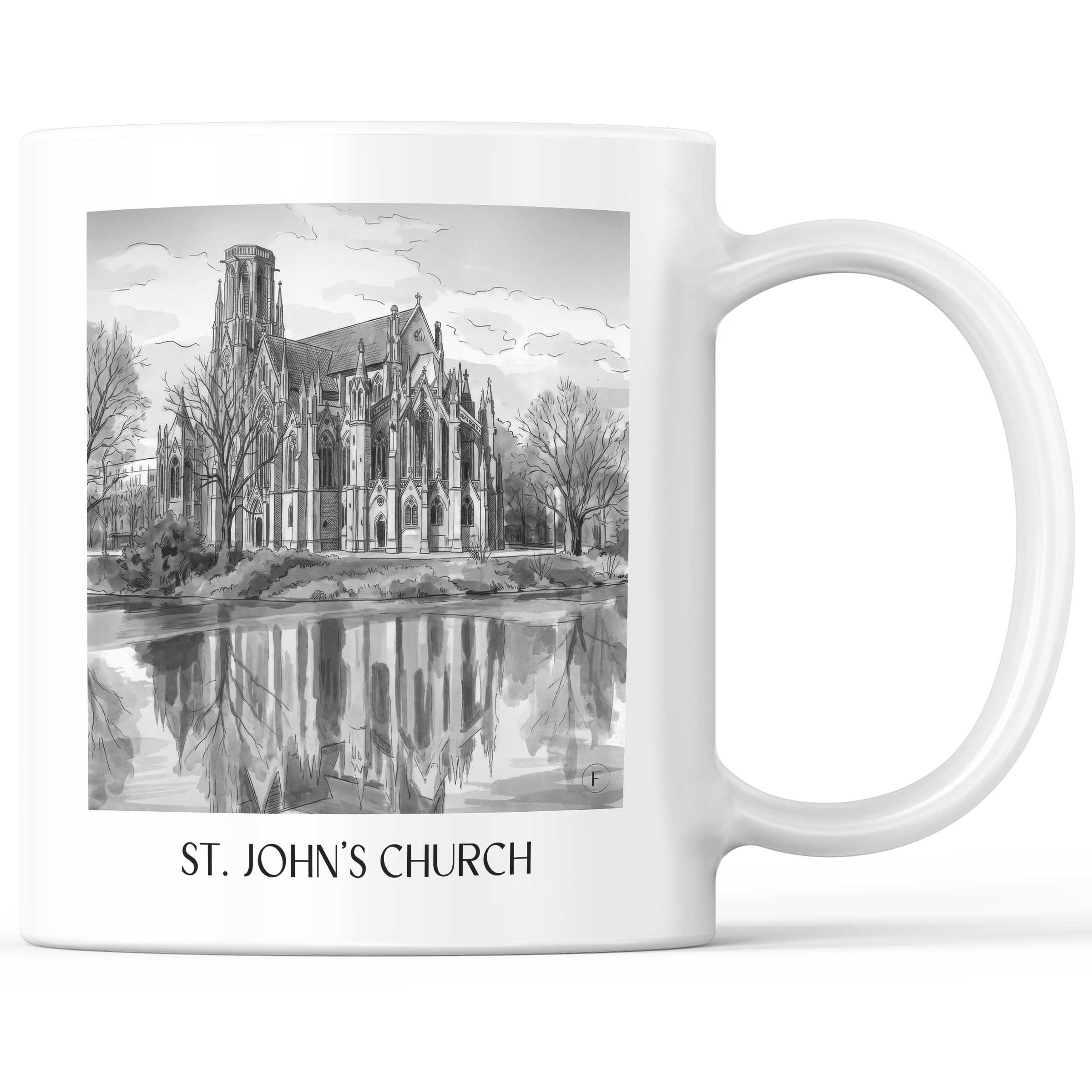 Johanneskirche Kaffeebecher - Stuttgart - Deutschland Becher - Kaffeetasse im Aquarell Schwarz-Weiß Stil