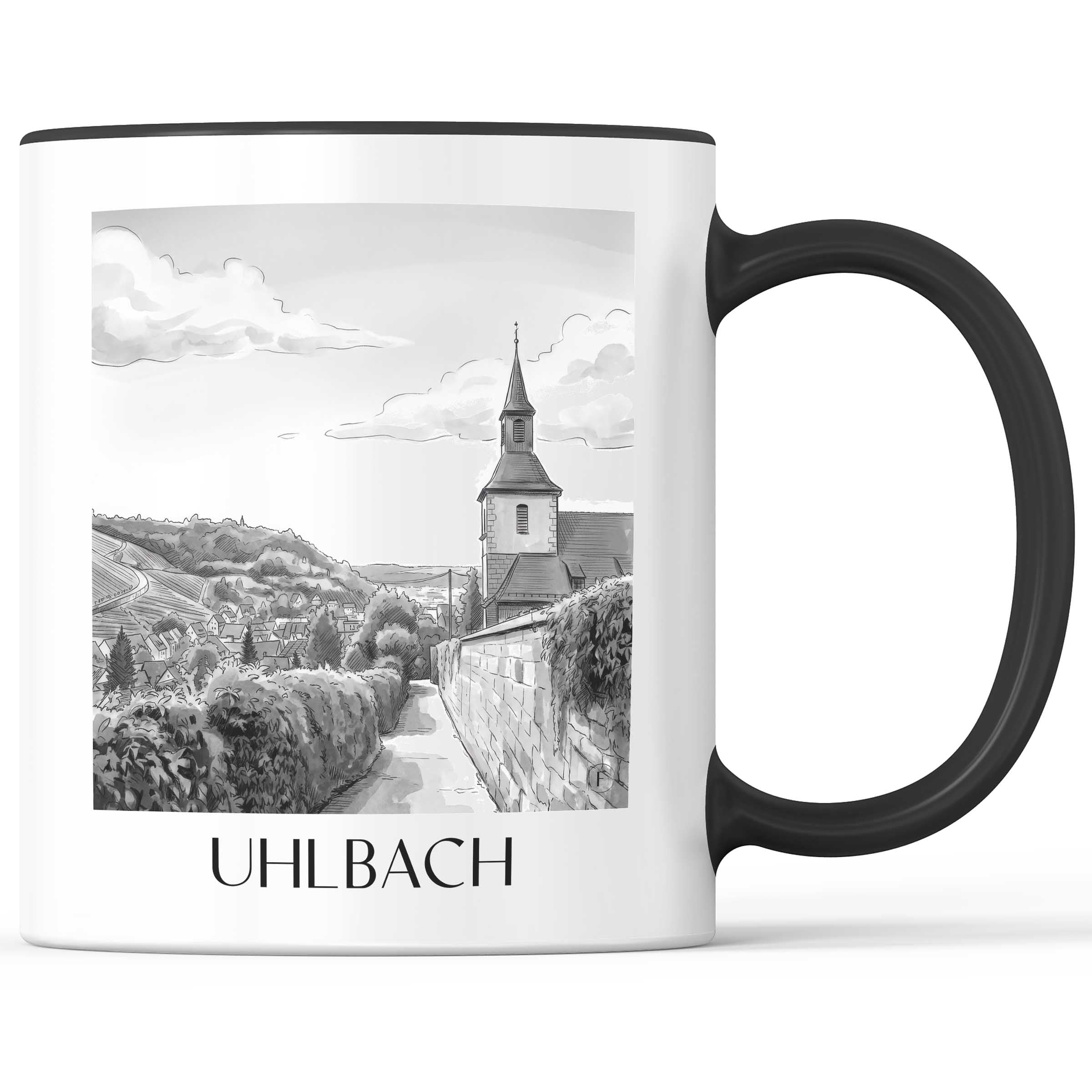uhlbach-stuttgart-deutschland-kaffeebecher-aquarell-schwarz-weiss