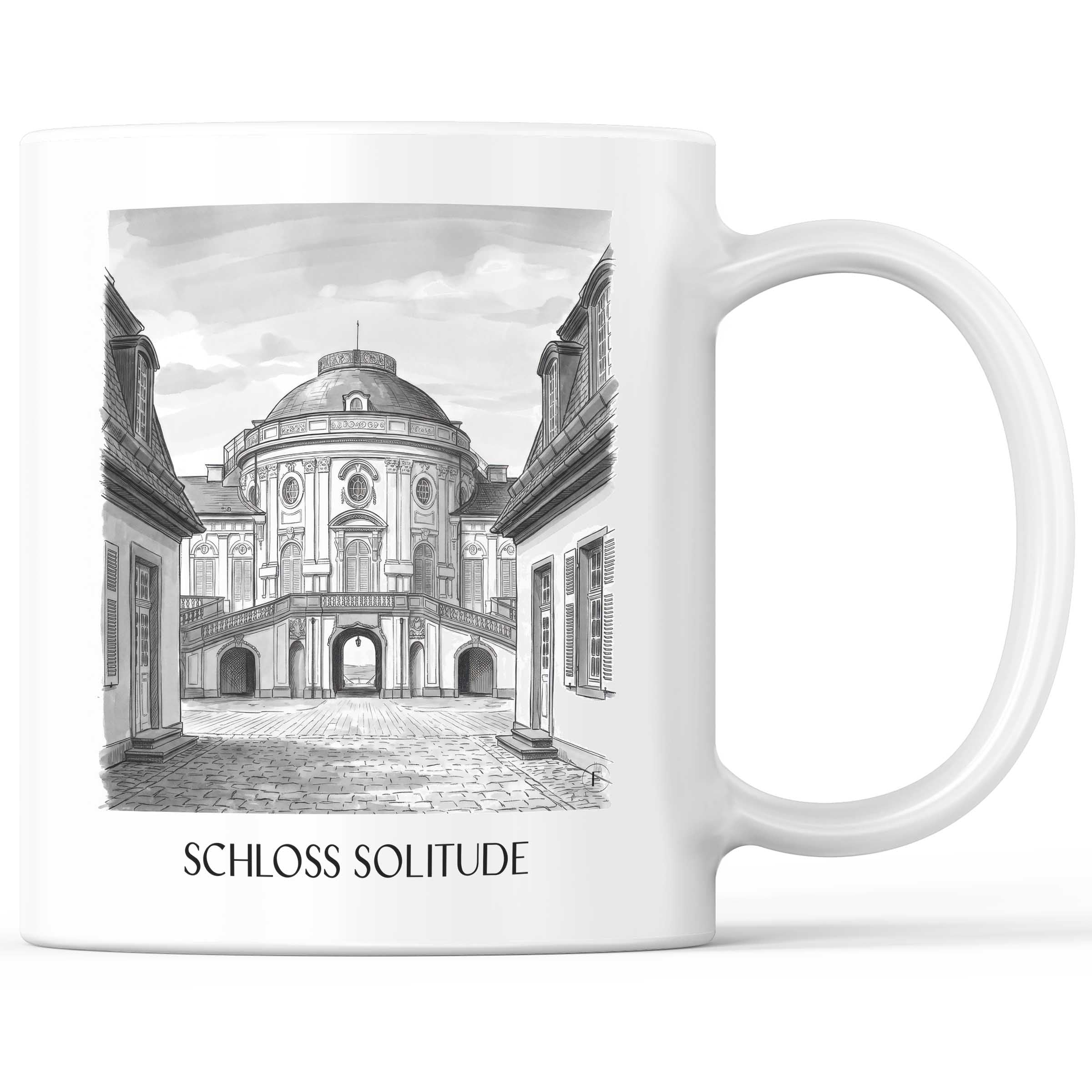 Schloss Solitude Kaffeebecher - Stuttgart - Deutschland Becher - Kaffeetasse im Aquarell Schwarz-Weiß Stil