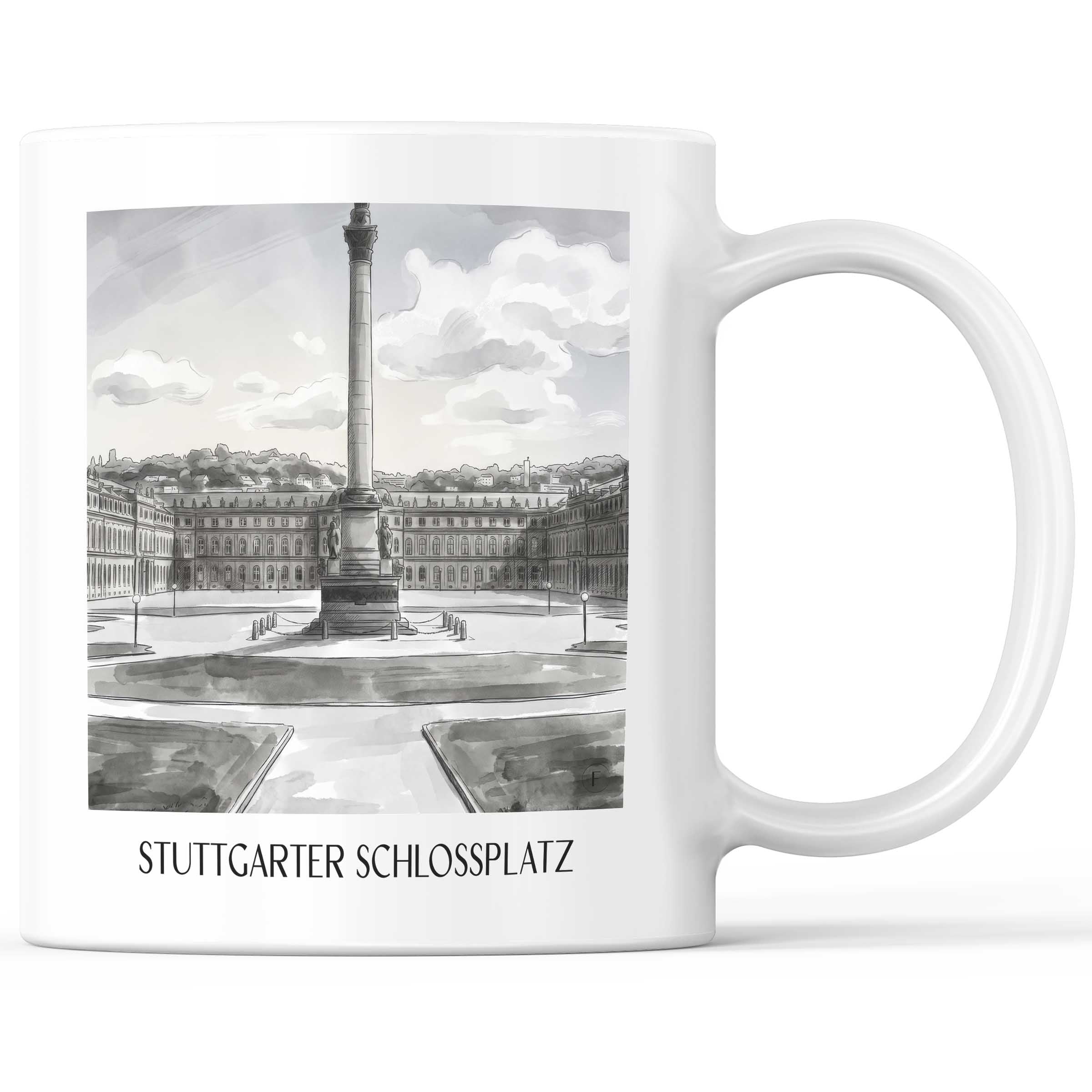 Schlossplatz Kaffeebecher - Stuttgart - Deutschland Becher - Kaffeetasse im Aquarell Schwarz-Weiß Stil