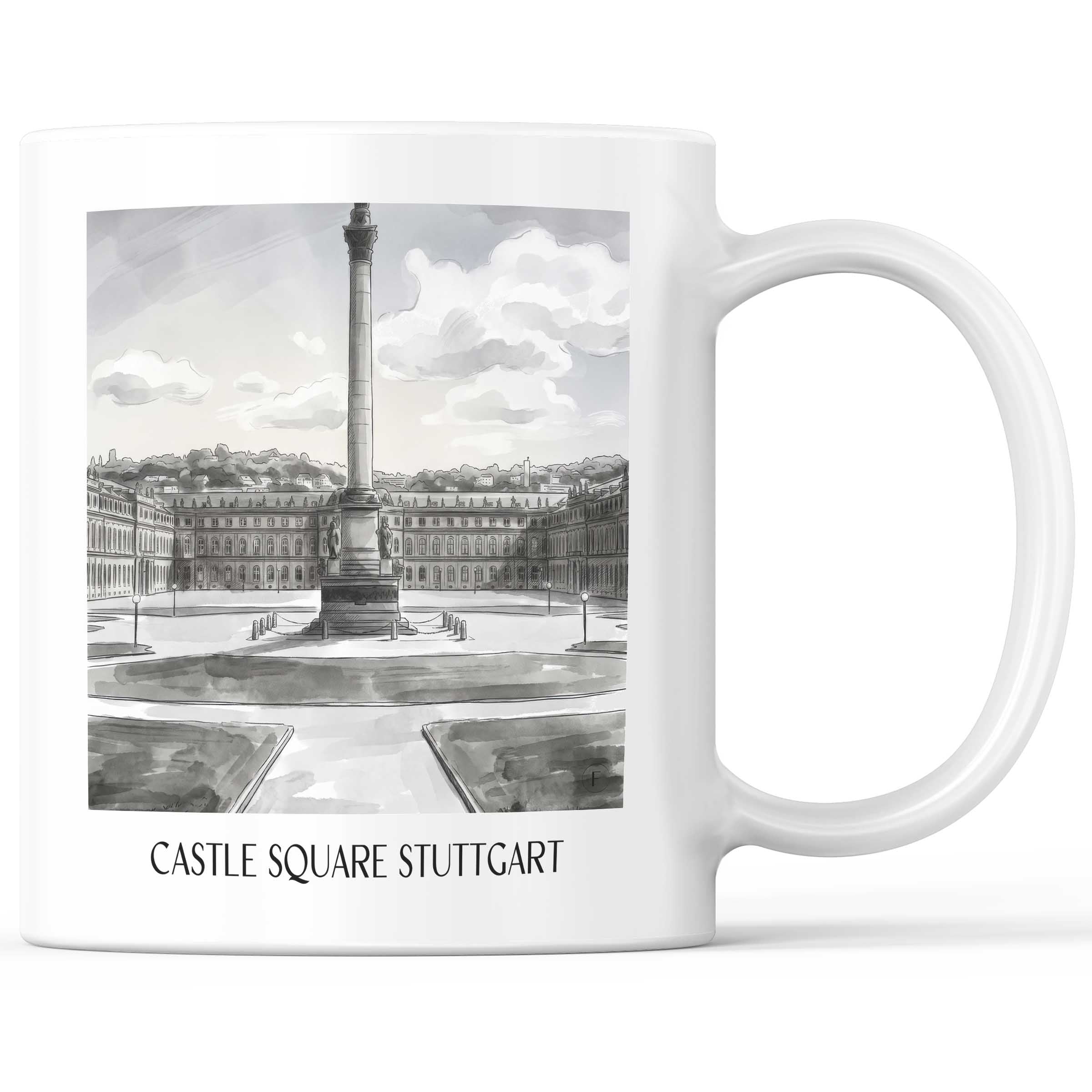 Schlossplatz Kaffeebecher - Stuttgart - Deutschland Becher - Kaffeetasse im Aquarell Schwarz-Weiß Stil